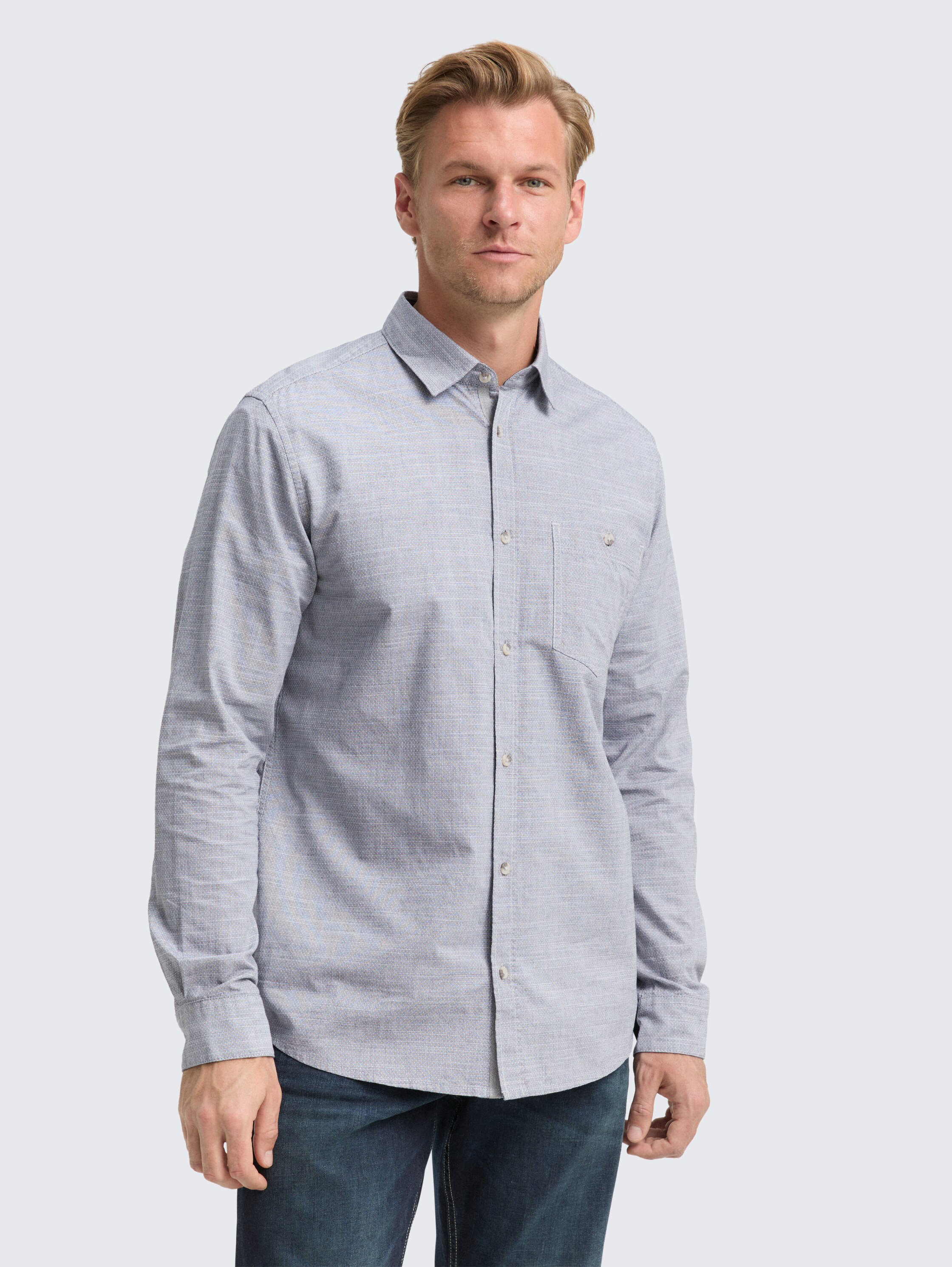 Regular fit overhemd met borstzak - navy_horizontal_structure - 