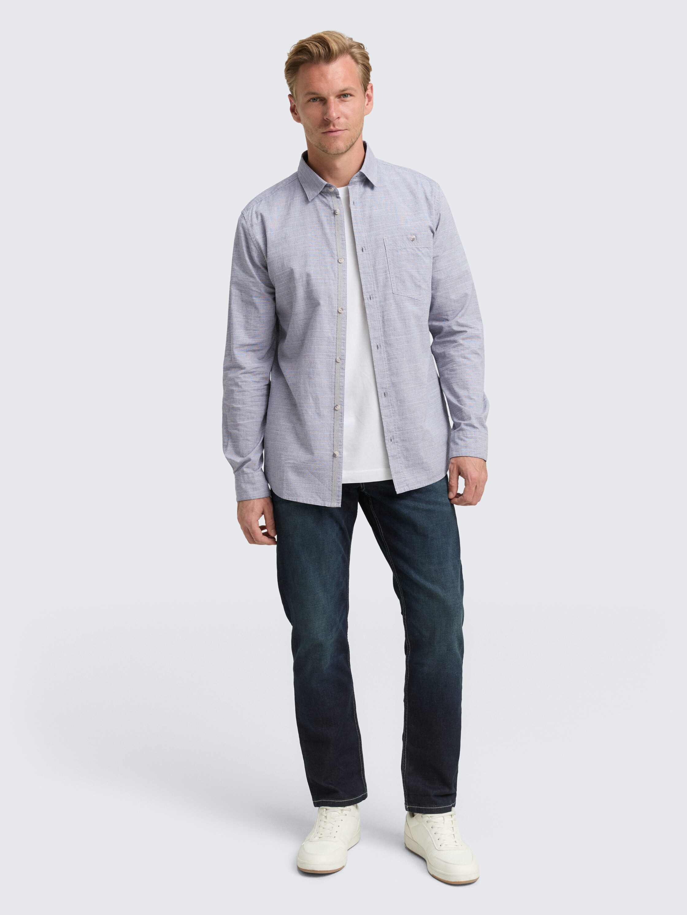 Regular fit overhemd met borstzak - navy_horizontal_structure - 