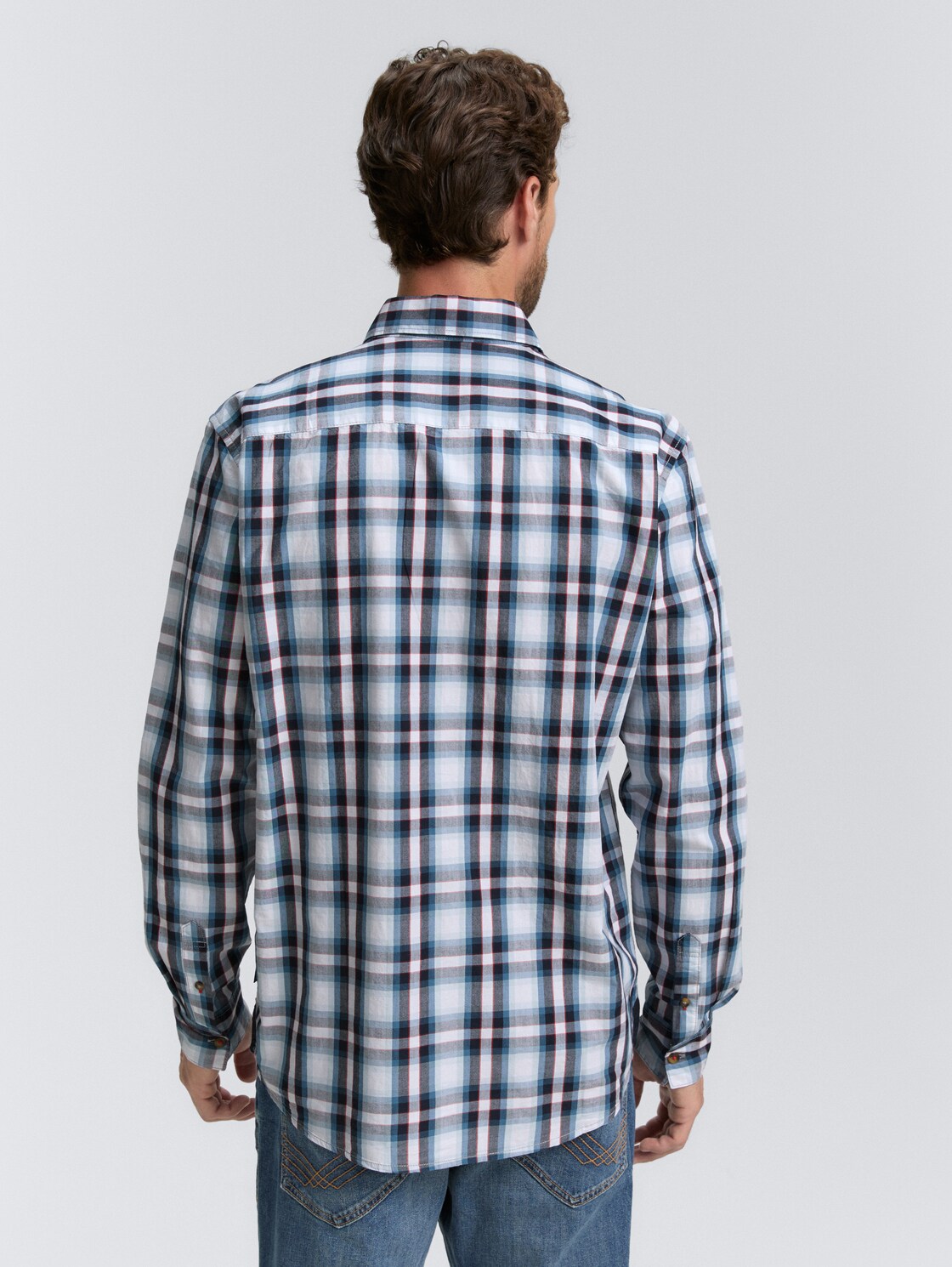 Regular Fit Hemd mit Karo-Muster - white blue shades check - Auschnitt Model-Rückansicht