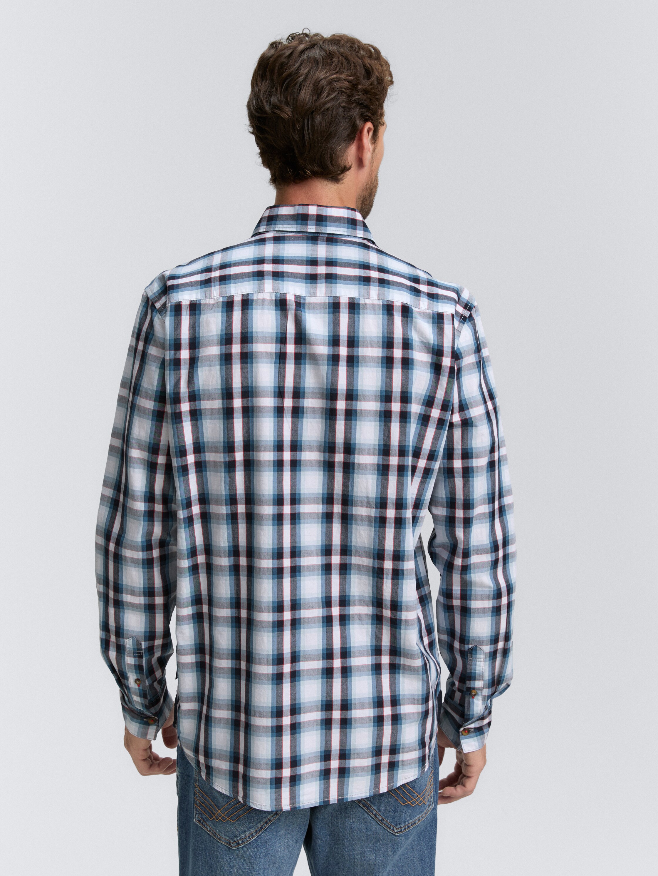 Regular Fit Hemd mit Karo-Muster - white blue shades check - Auschnitt Model-Rückansicht