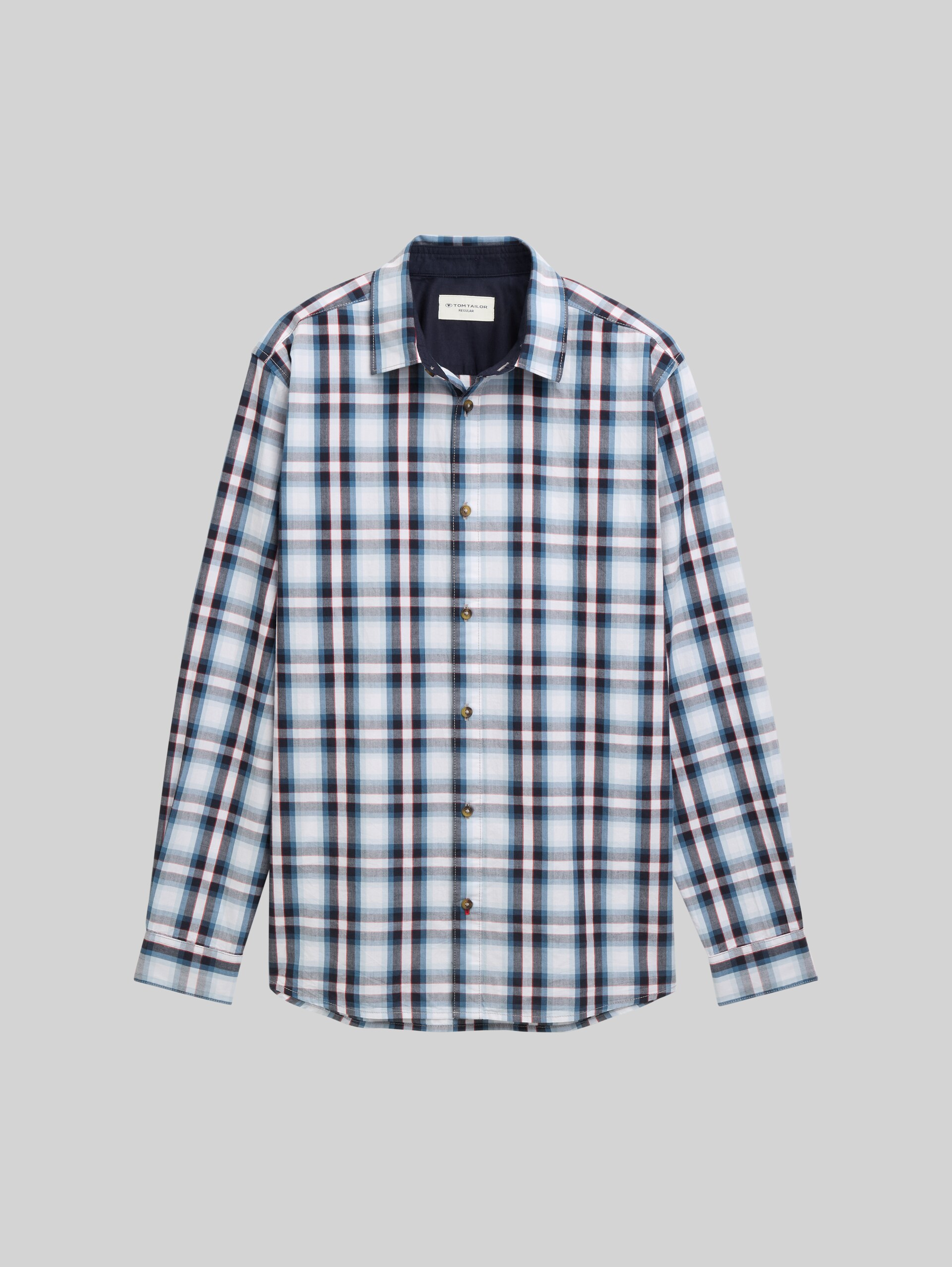 Regular fit shirt with chequered pattern - white blue shades check - Front product view
