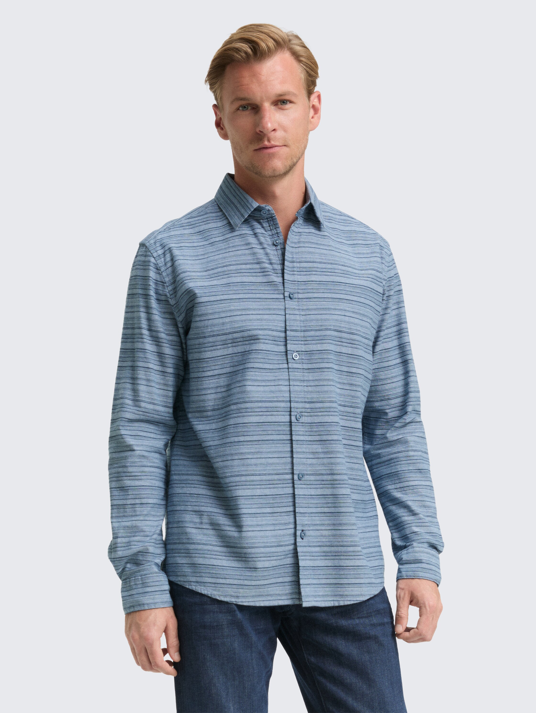 Regular Fit Hemd mit Streifenmuster - teal_blue_varied_cross_stripe - 