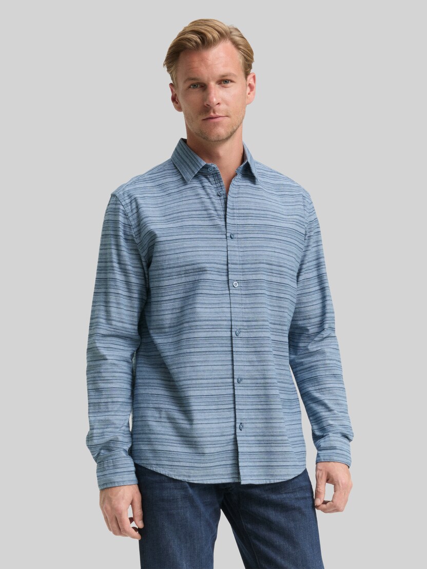 Regular Fit Hemd mit Streifenmuster von Men, teal blue varied cross stripe