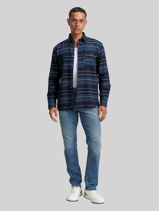 Comfort fit shirt with striped pattern by Men, navy teal horizontal stripe
