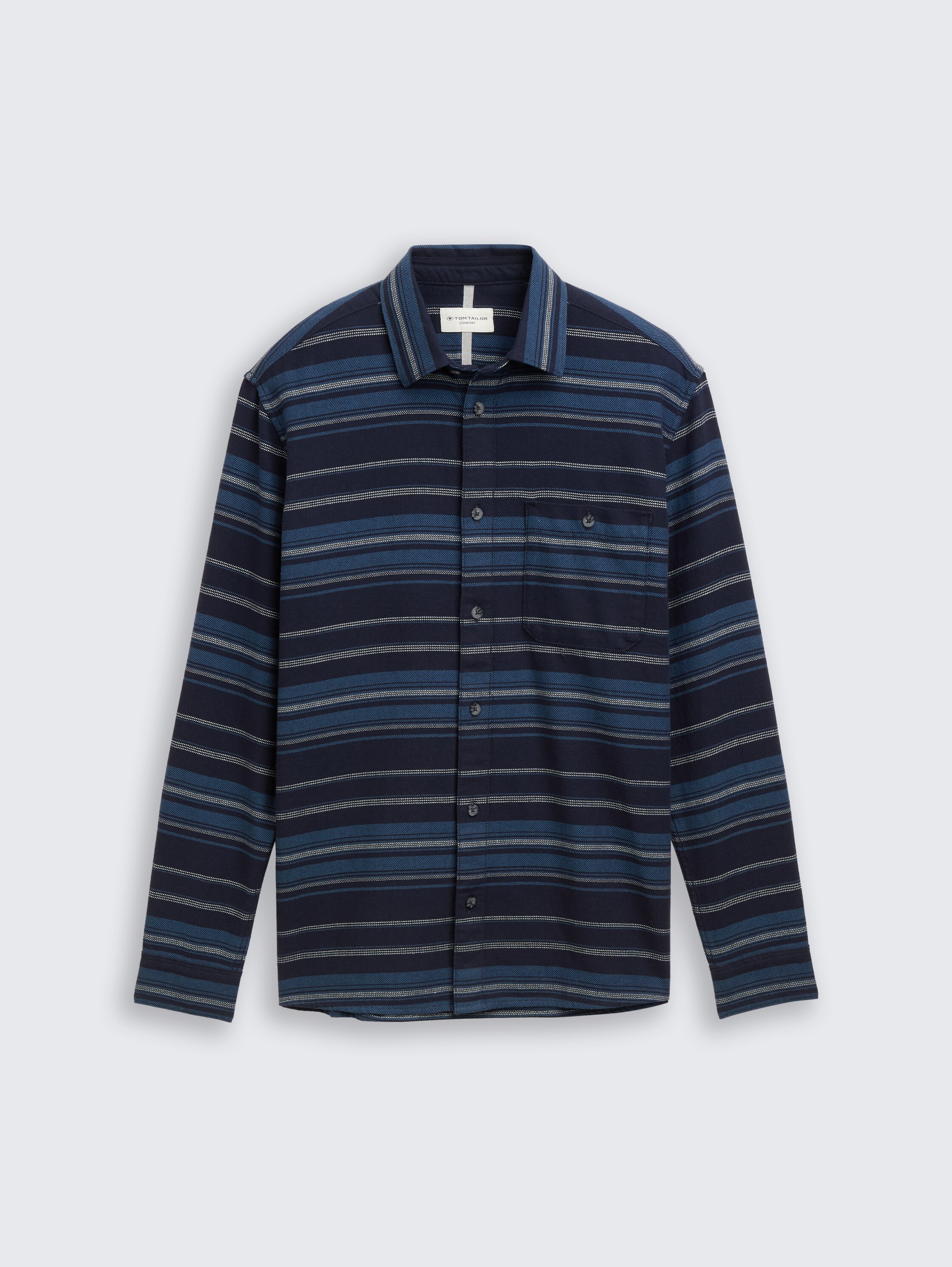 Comfort fit overhemd met streeppatroon - navy_teal_horizontal_stripe - 