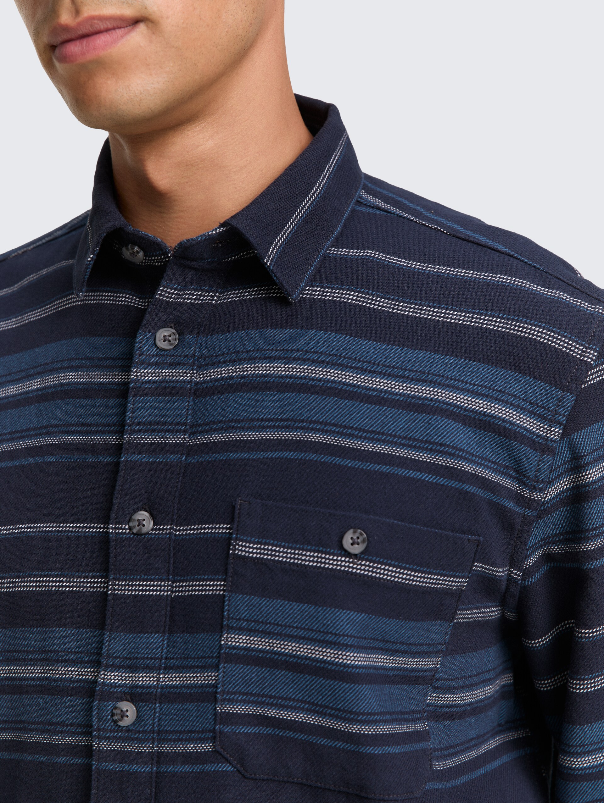 Comfort Fit Hemd mit Streifenmuster - navy teal horizontal stripe - Detail-Model-Ansicht
