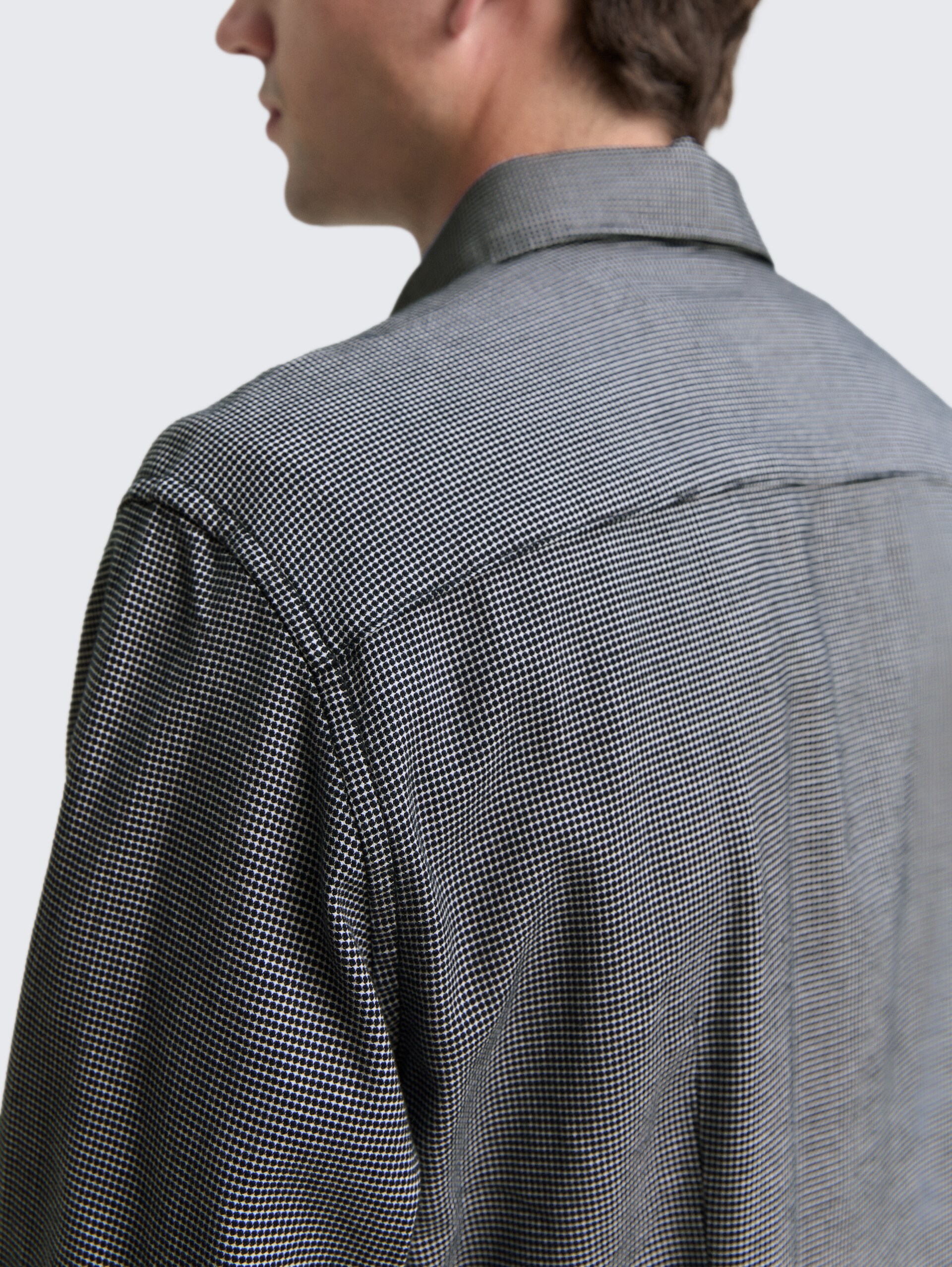Slim Fit Hemd mit Stretch - navy squared structure - Detail-Model-Ansicht