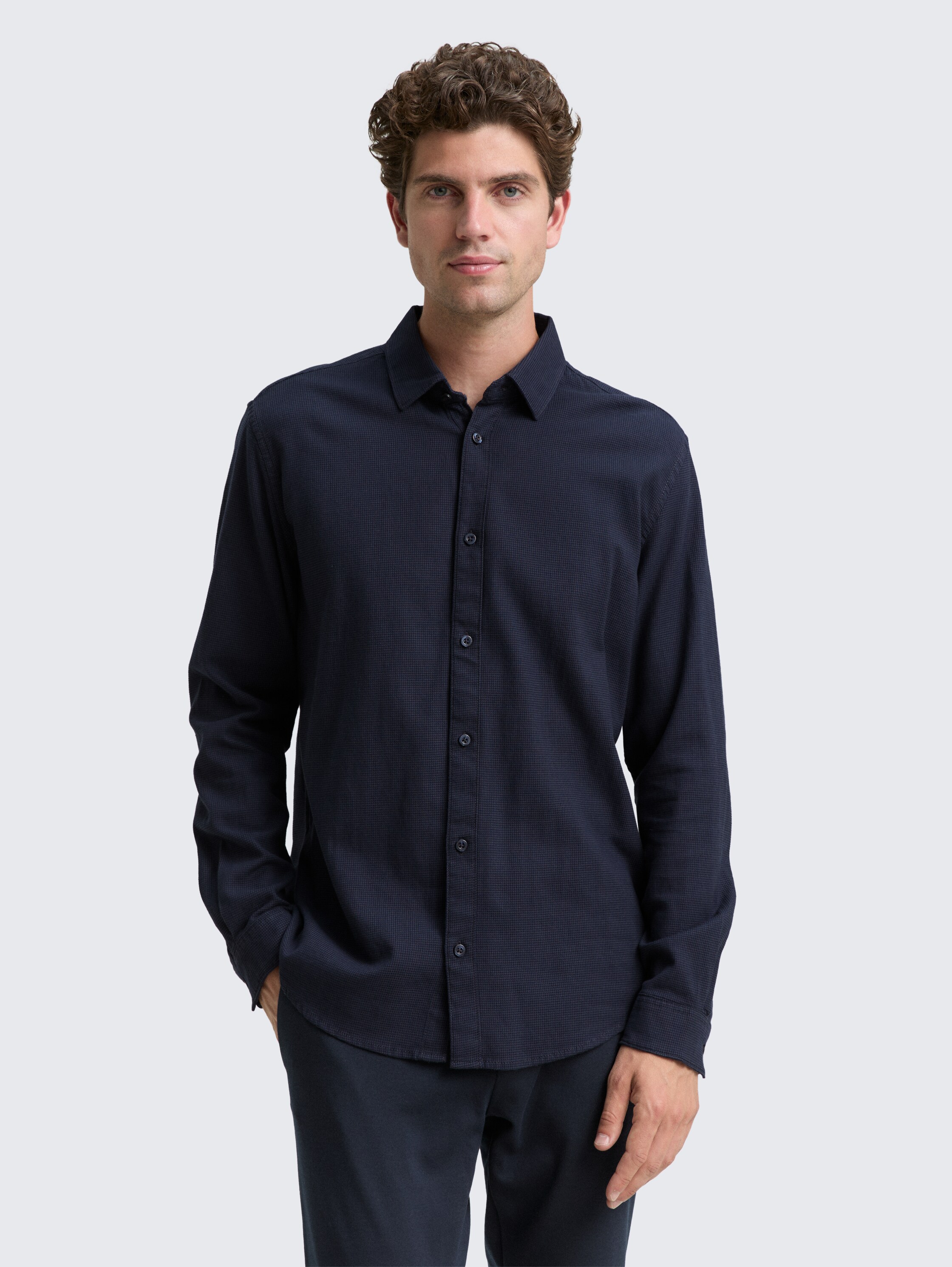 Slim Fit Hemd mit Stretch - navy_tonal_squared_structure - 