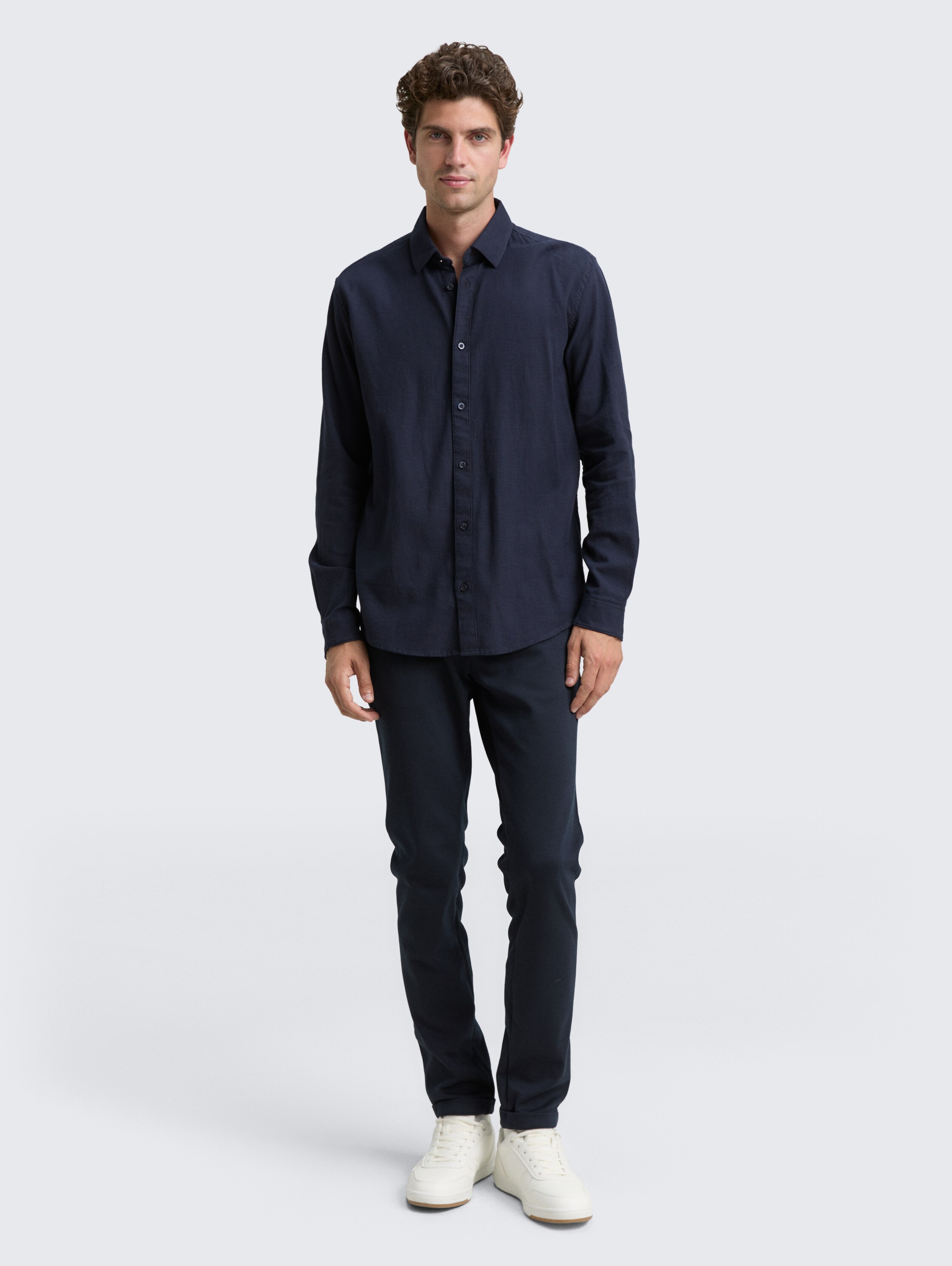 Slim Fit Hemd mit Stretch - navy_tonal_squared_structure - 