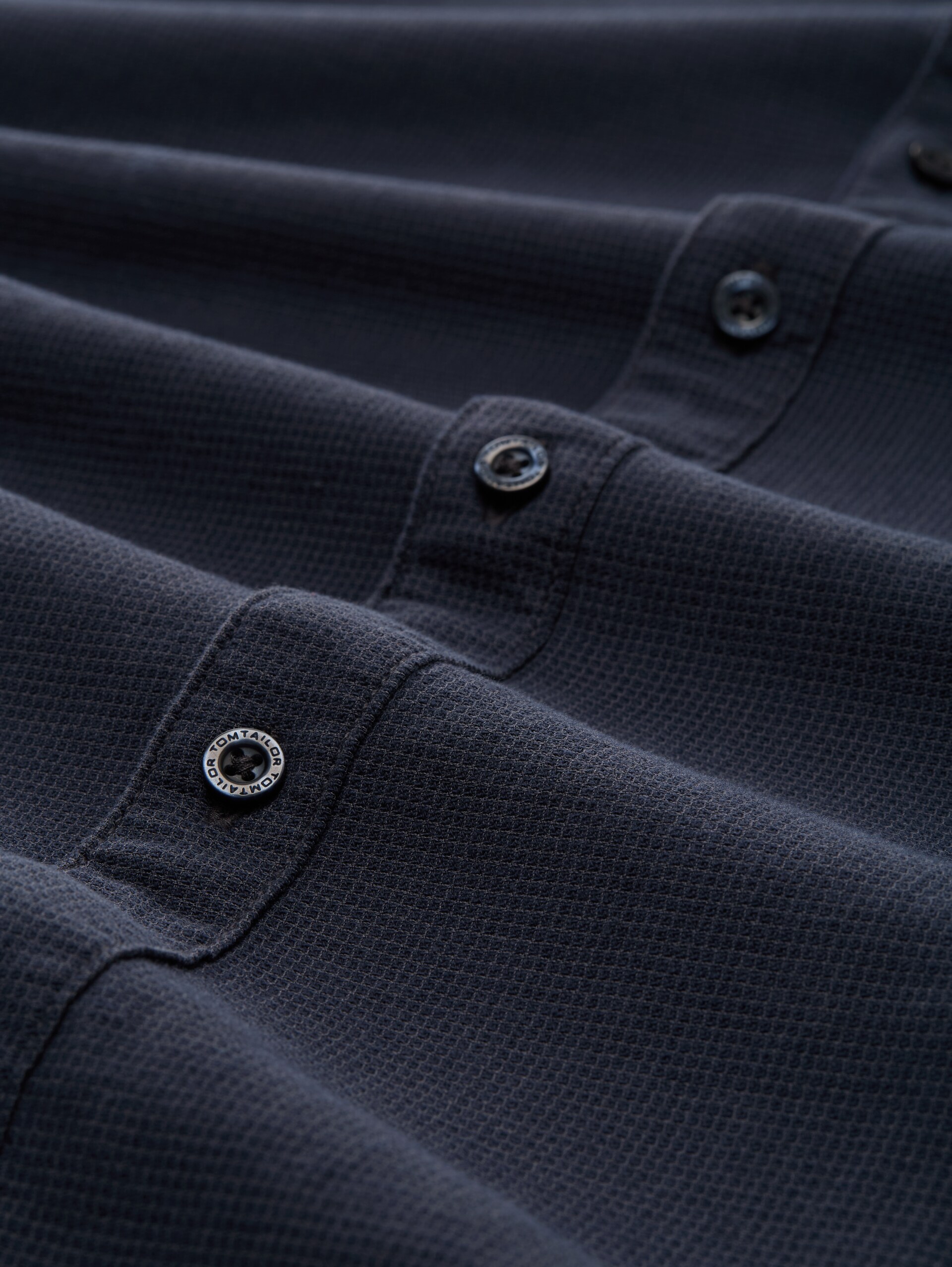 Slim fit shirt with stretch - navy tonal squared structure - Material view
