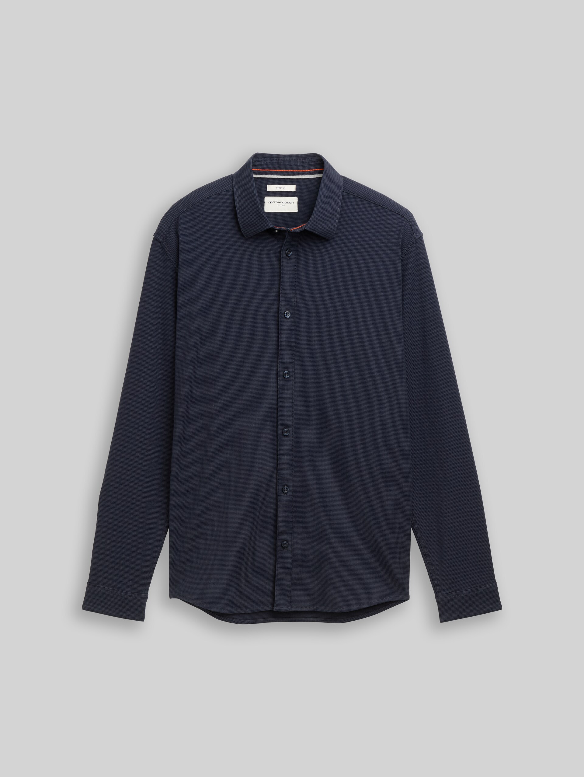 Slim fit shirt with stretch - navy tonal squared structure - Front product view