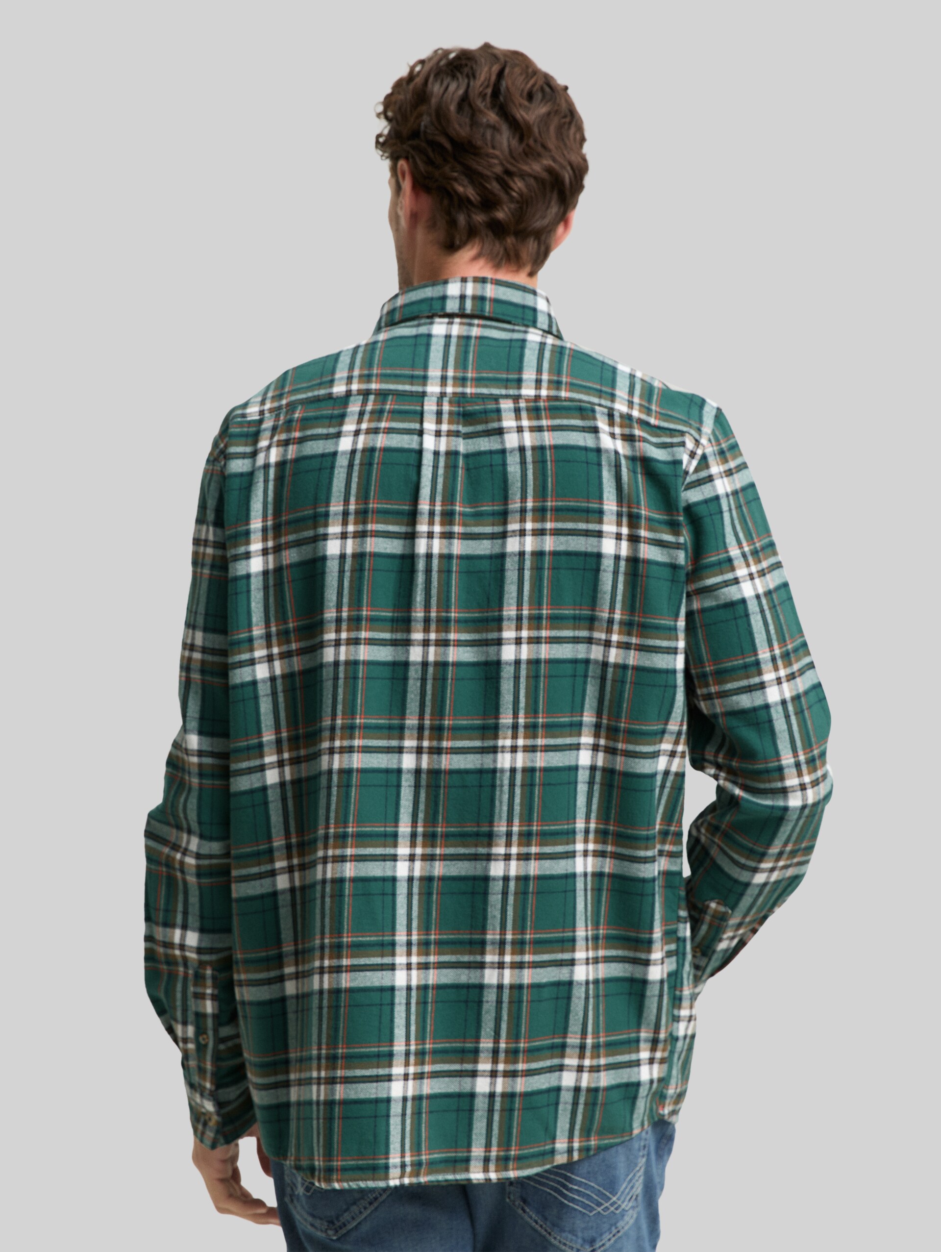 Comfort Fit Flanell-Hemd mit Karomuster - green multicolor check - Auschnitt Model-Rückansicht