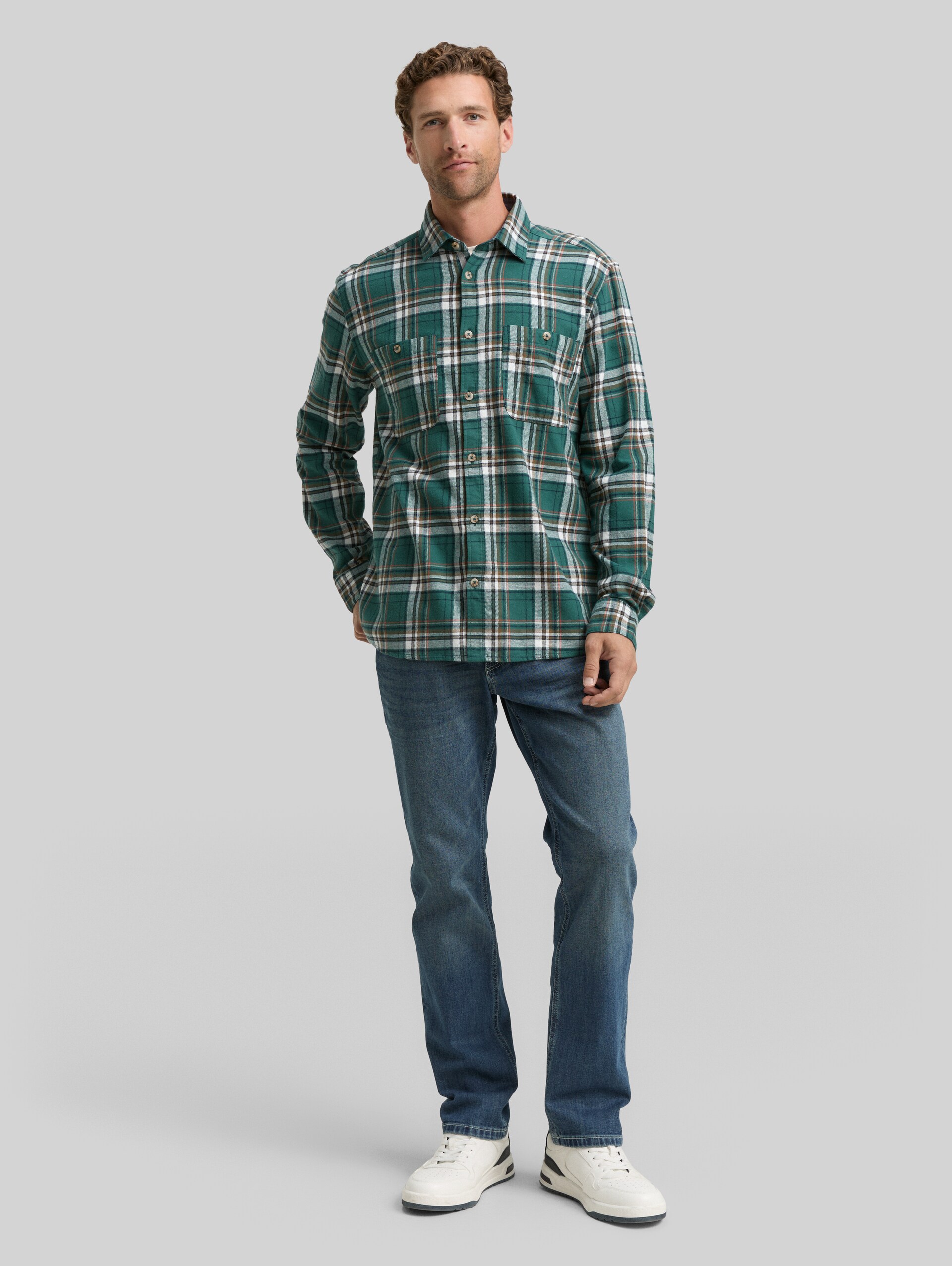 Comfort Fit Flanell-Hemd mit Karomuster - green multicolor check - Model-Vorderansicht