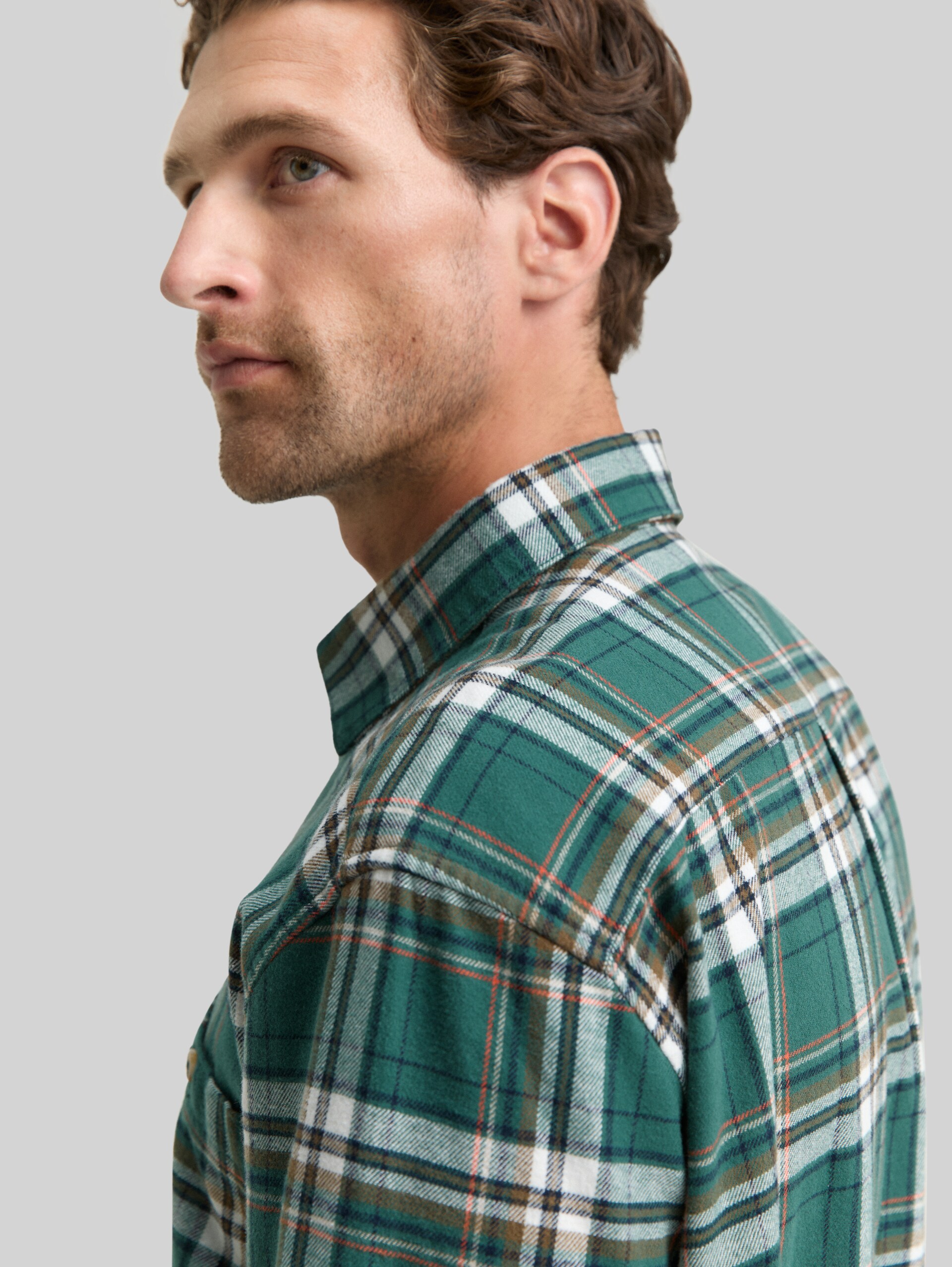 Comfort Fit Flanell-Hemd mit Karomuster - green multicolor check - Detail-Model-Ansicht