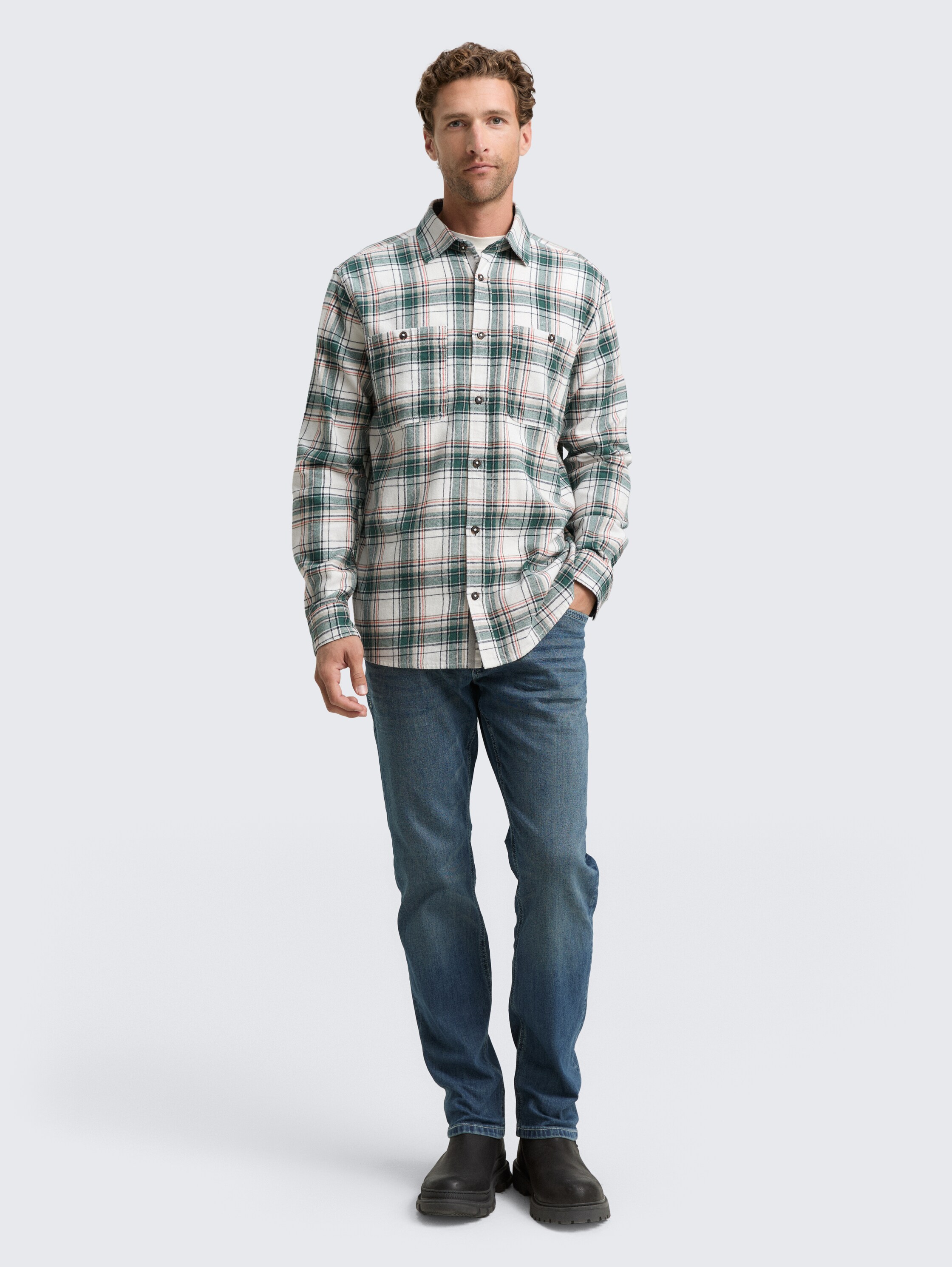 Comfort fit flannel shirt with checked pattern - off_white_multicolor_check - 