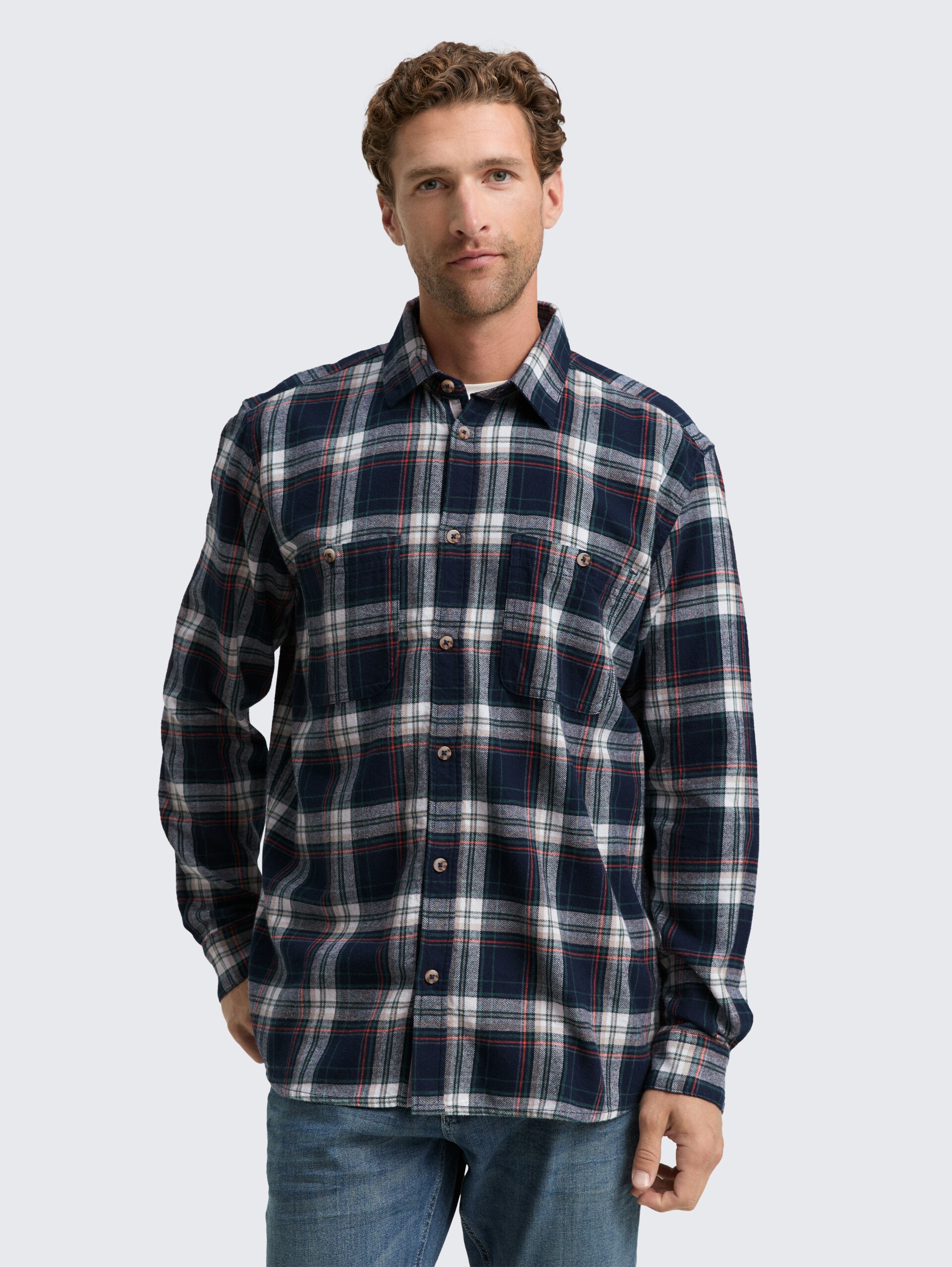 Comfort Fit Flanell-Hemd mit Karomuster - navy multicolor check - Ausschnitt Model-Vorderansicht