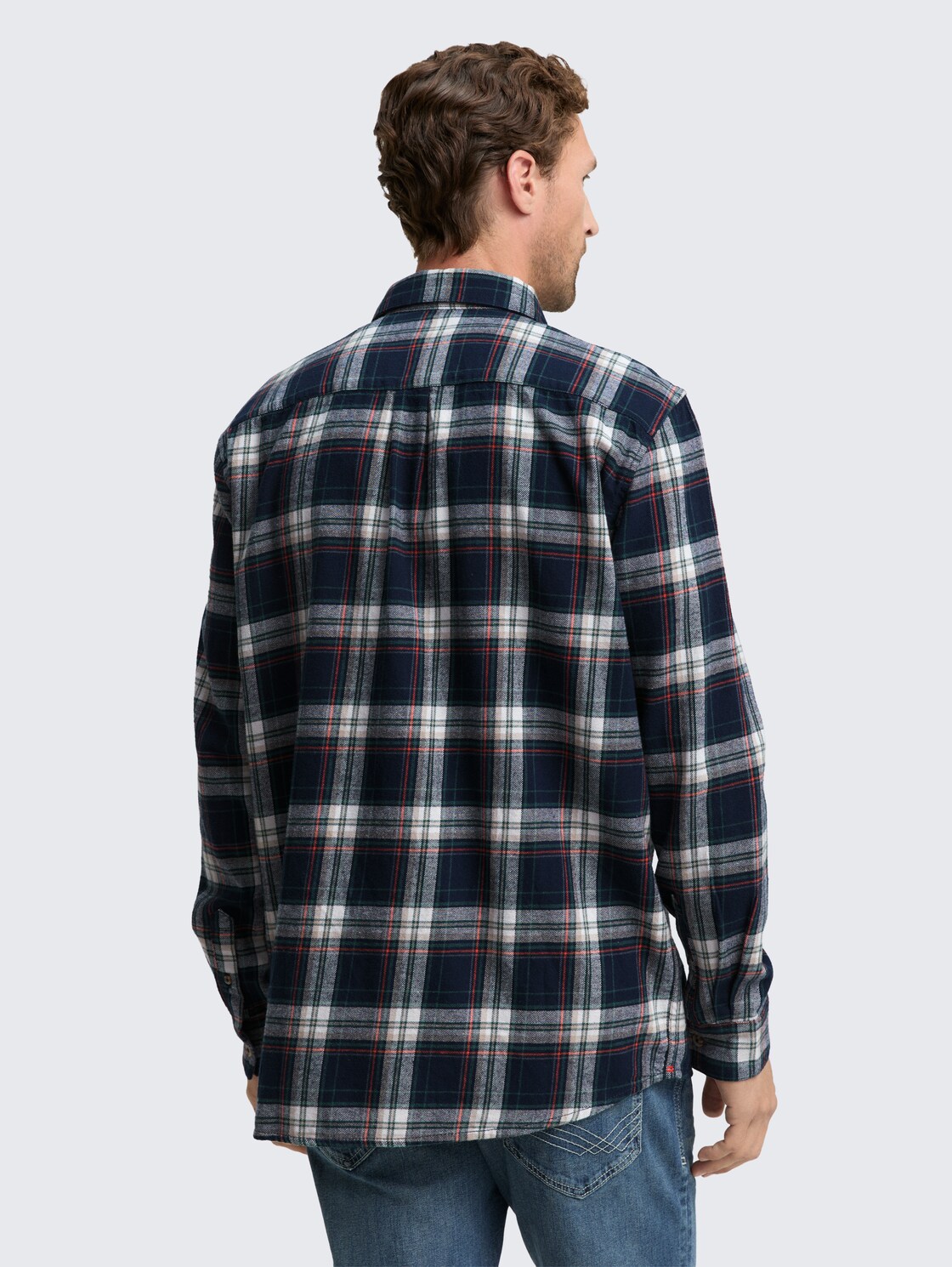 Comfort Fit Flanell-Hemd mit Karomuster - navy multicolor check - Auschnitt Model-Rückansicht