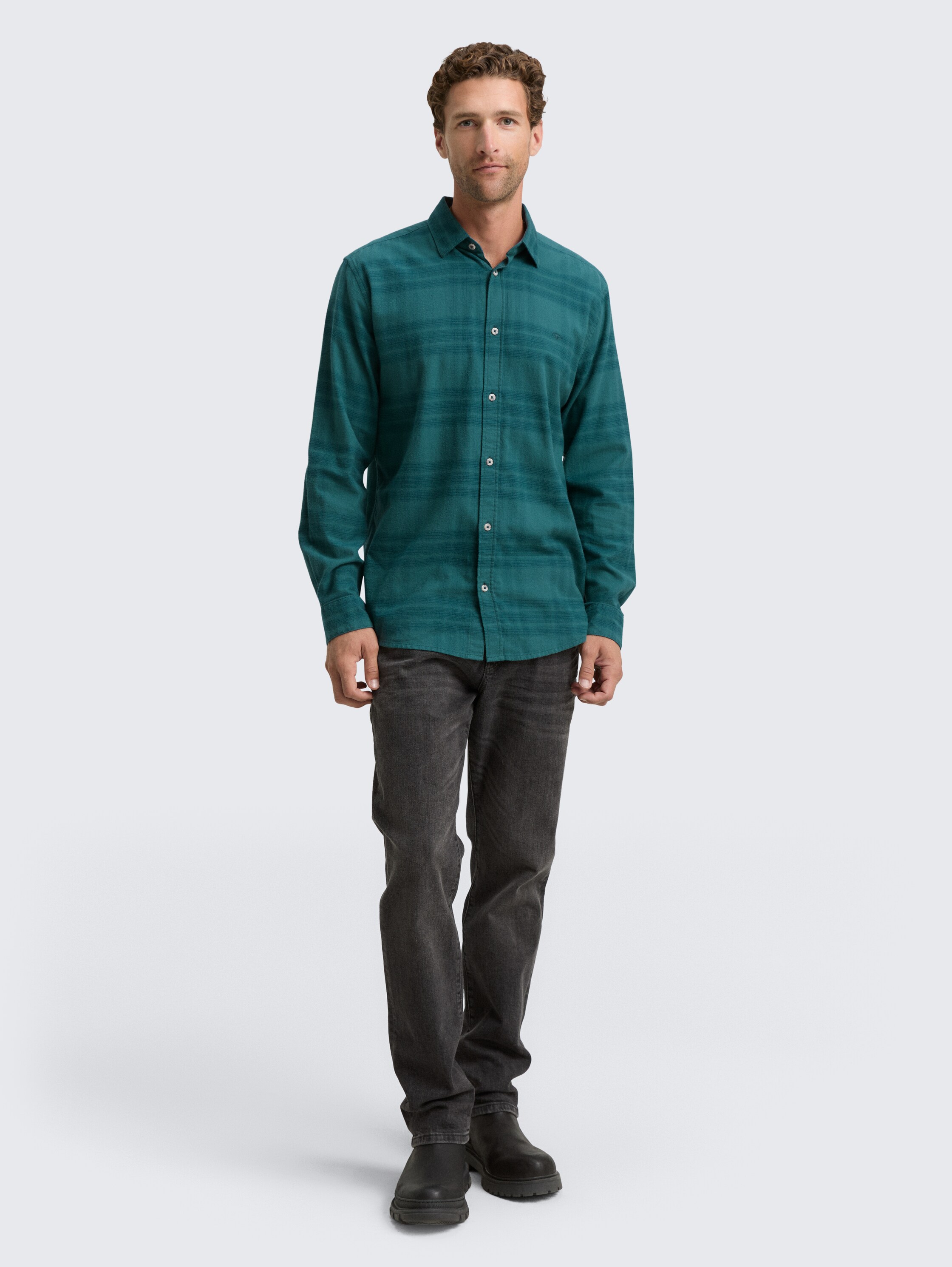Regular fit shirt with logo embroidery - green_tonal_check - 