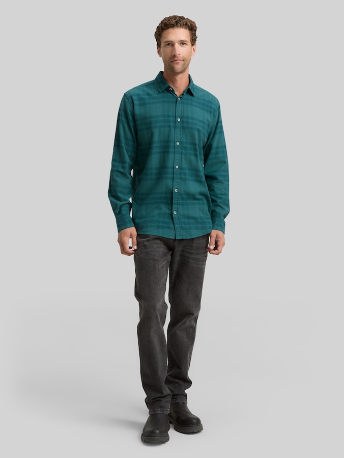 Regular fit overhemd met geborduurd logo door Men, green tonal check
