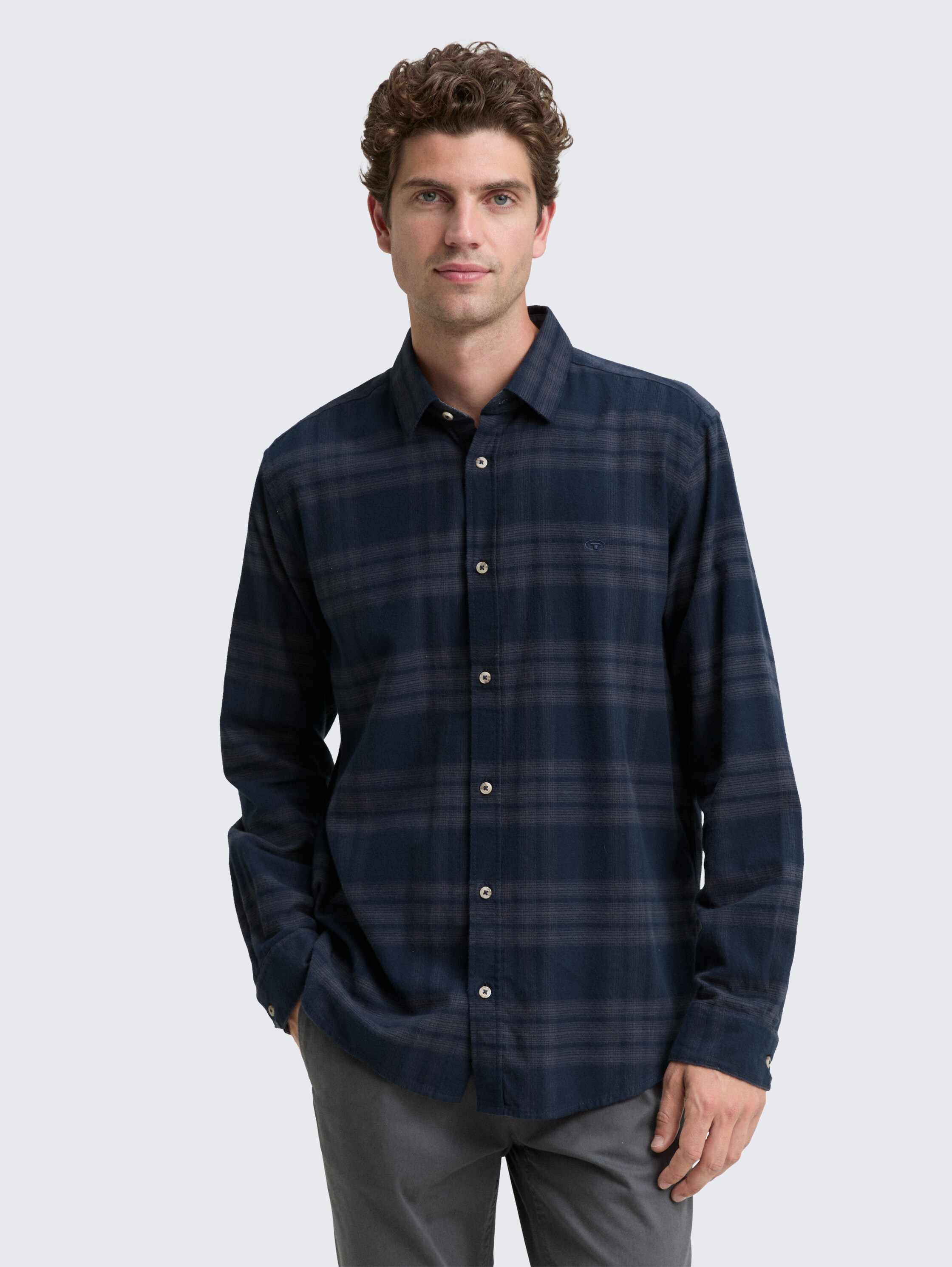 Regular fit overhemd met geborduurd logo - navy_tonal_check - 