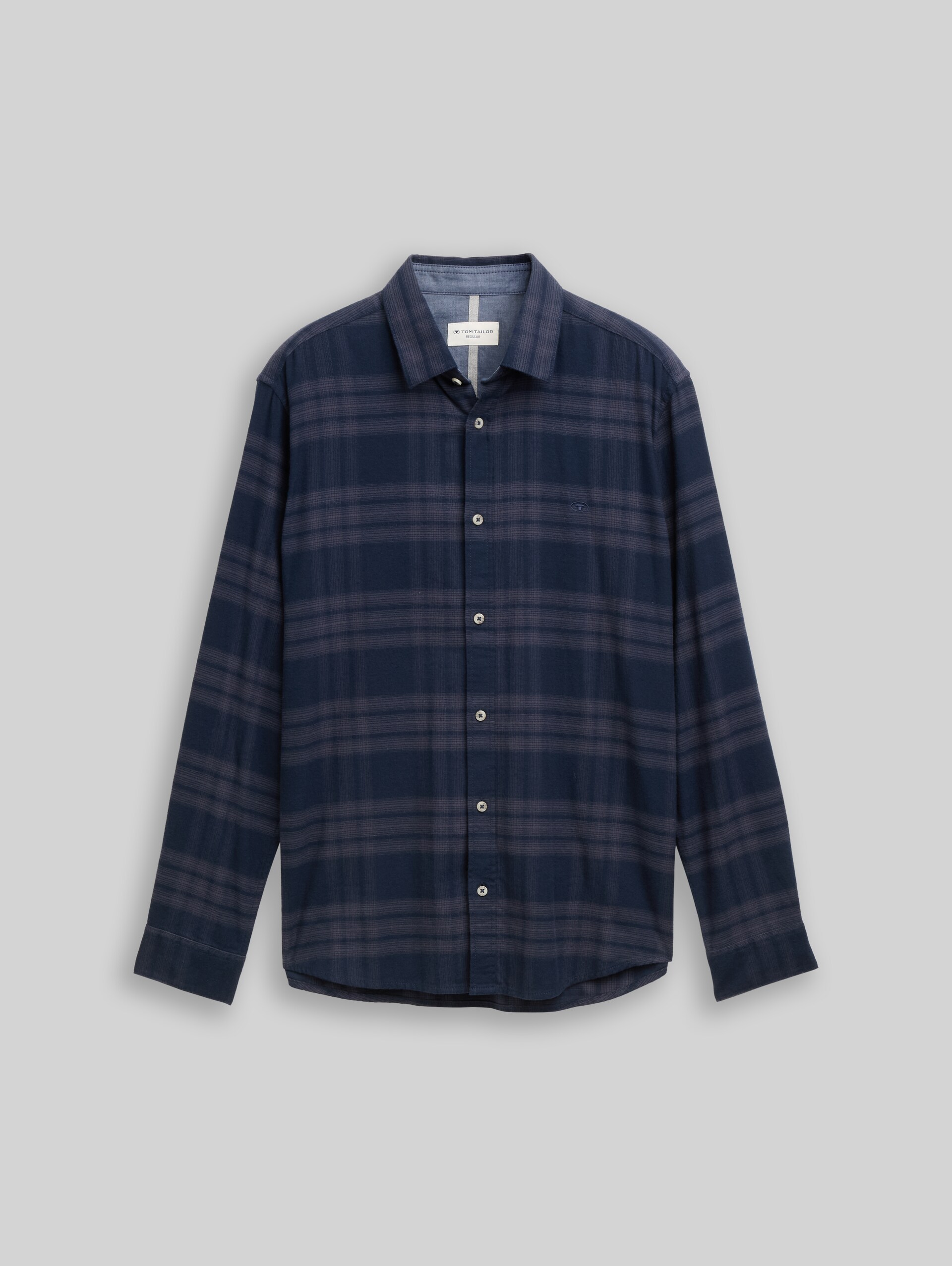 Regular fit overhemd met logoborduursel - navy tonal check - Product vooraanzicht