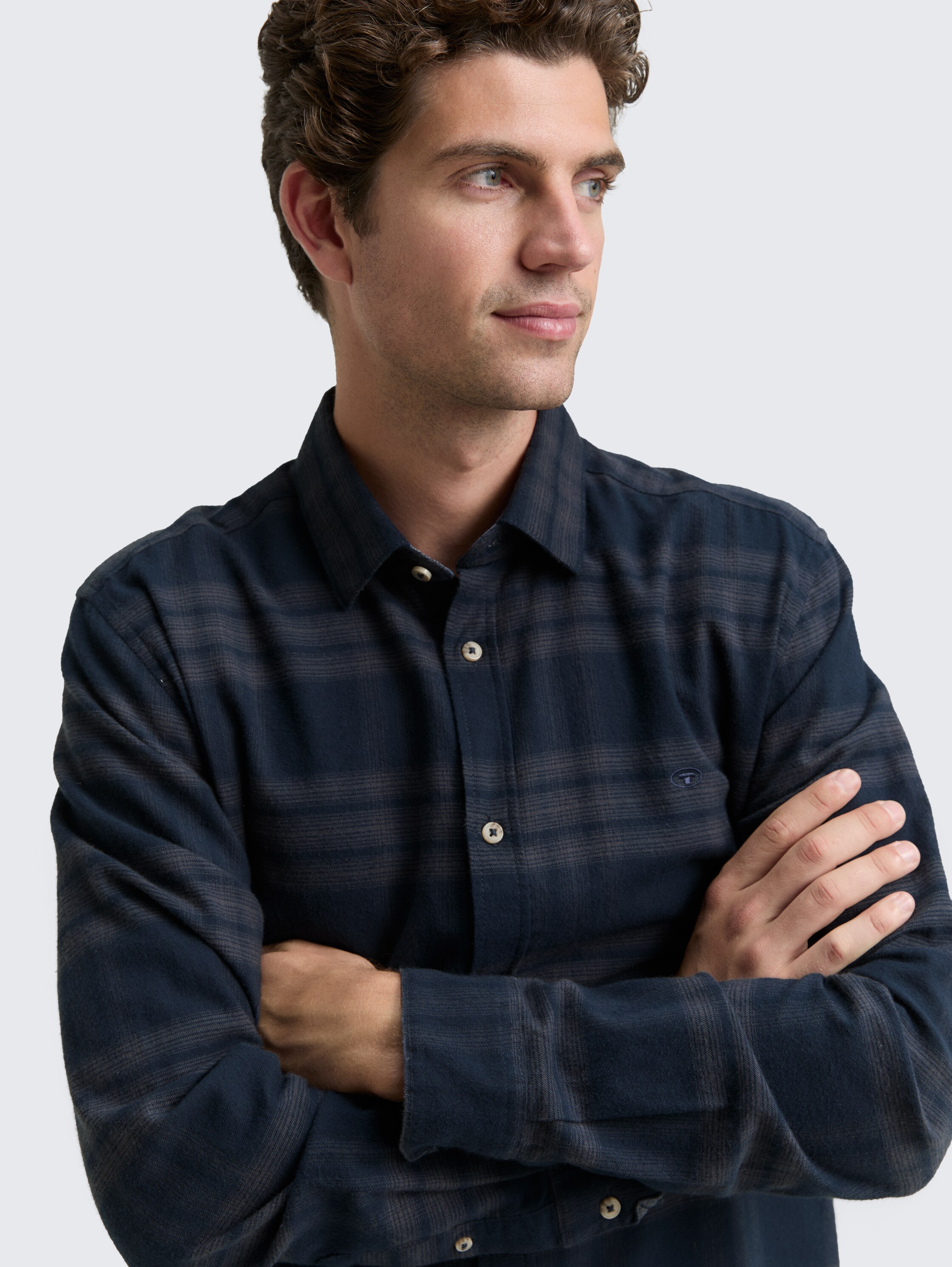 Regular fit overhemd met geborduurd logo - navy_tonal_check - 