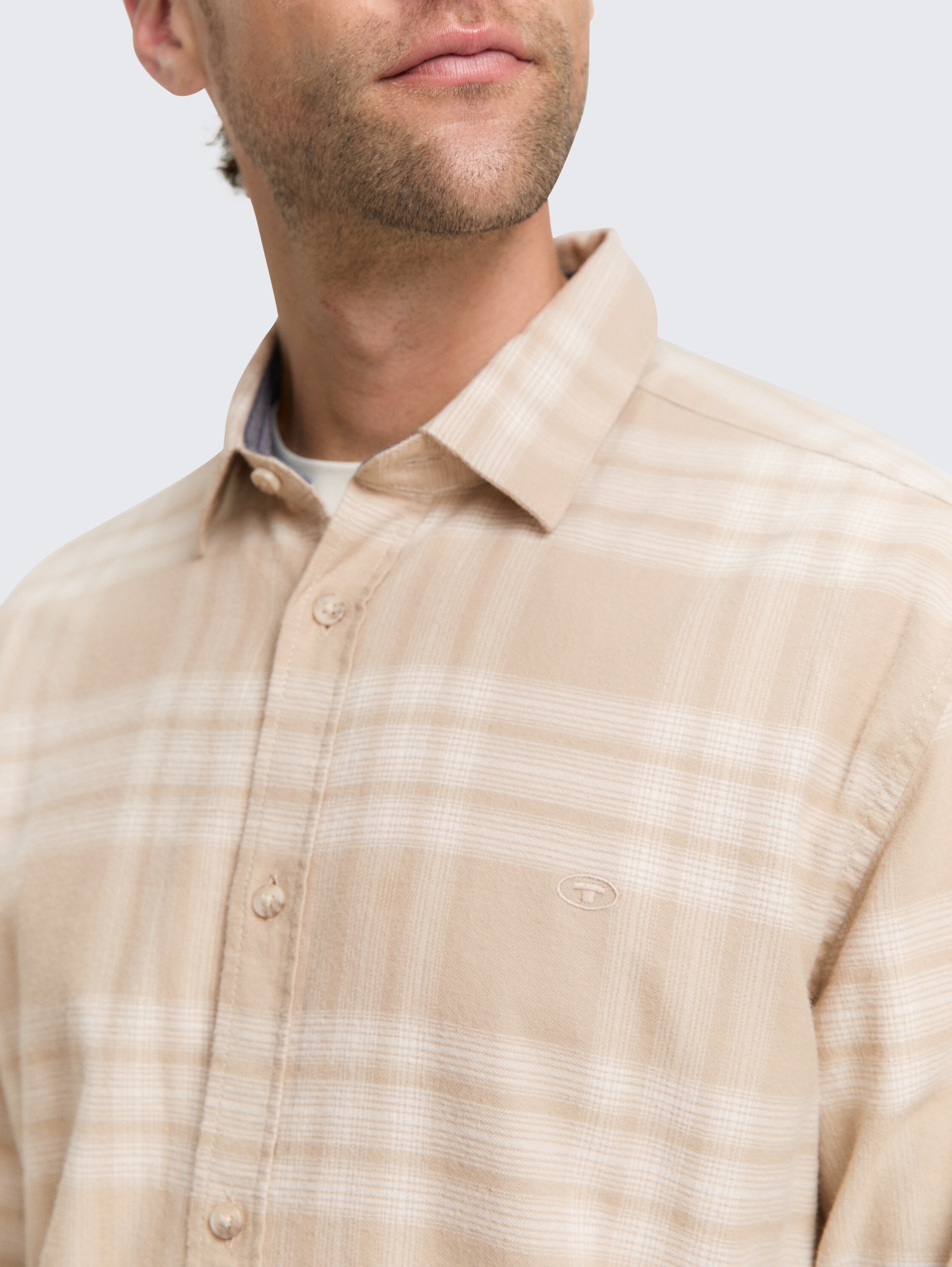 Regular fit shirt with logo embroidery - light_cashmere_tonal_check - 