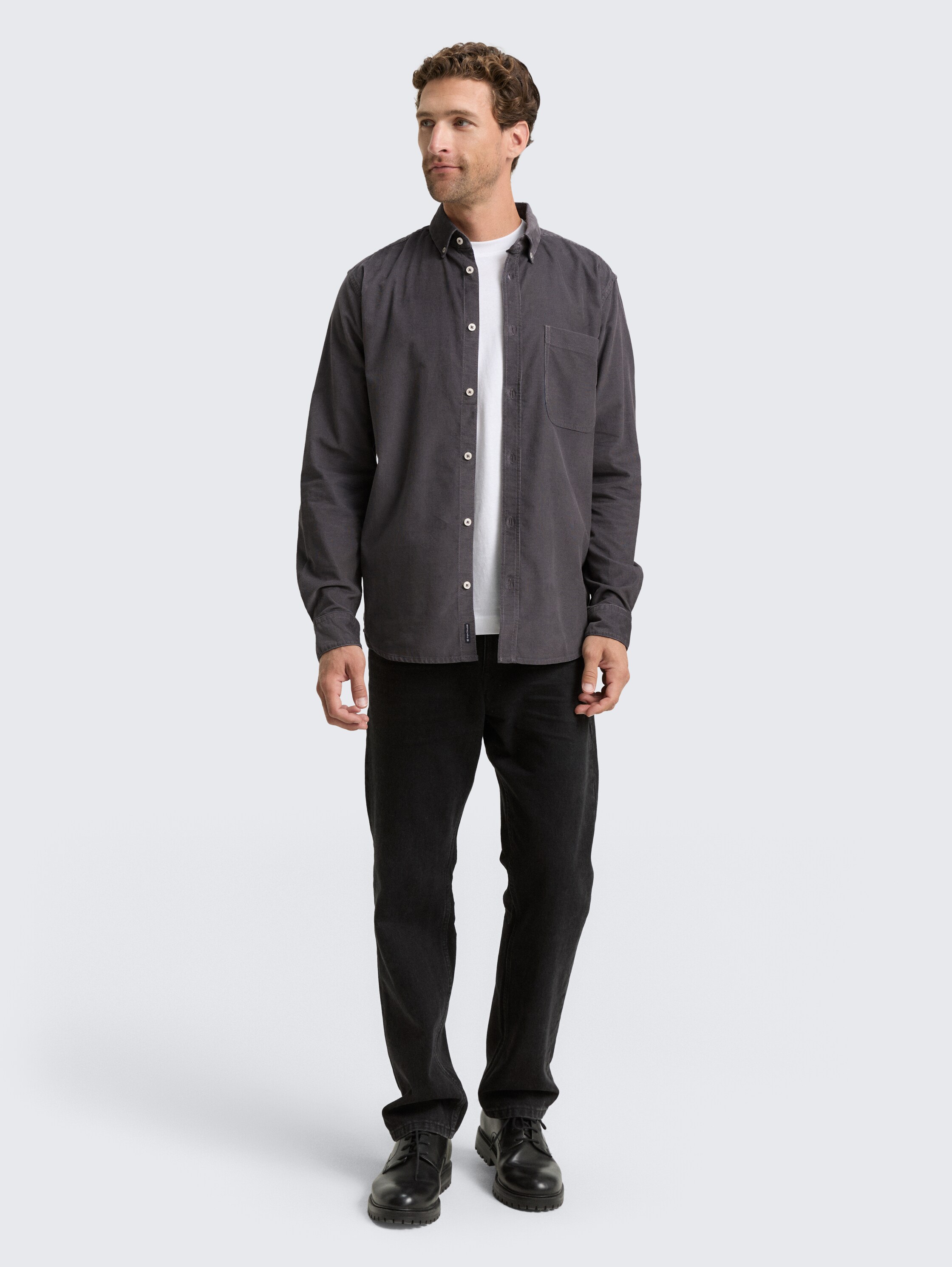 Regular fit corduroy overhemd met borstzak - classic_dark_grey - 