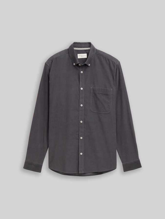 Regular fit corduroy overhemd met borstzak door Men, classic dark grey