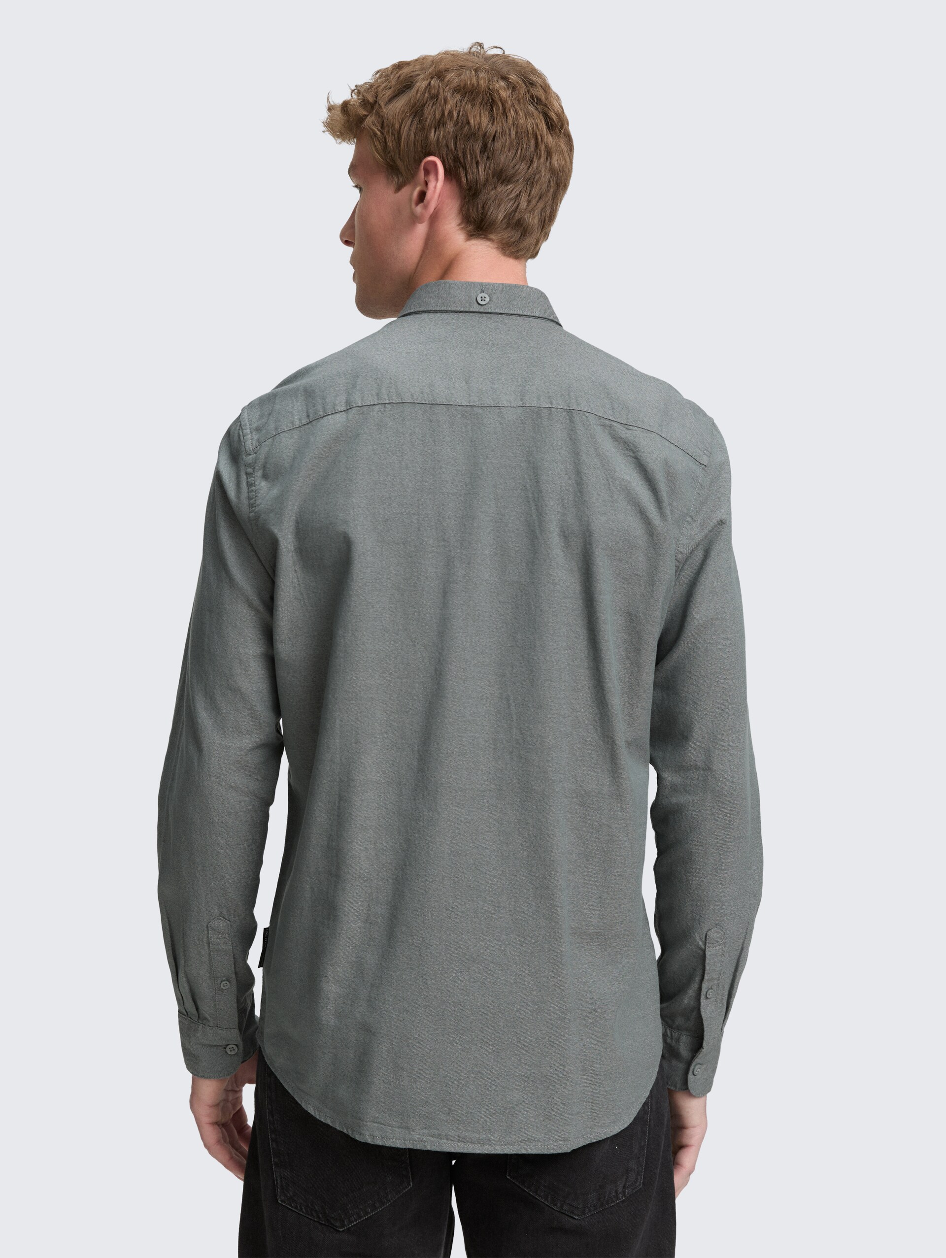 Overhemd met normale pasvorm en borstzak - jasper green fine structure - Neklijn model-achteraanzicht