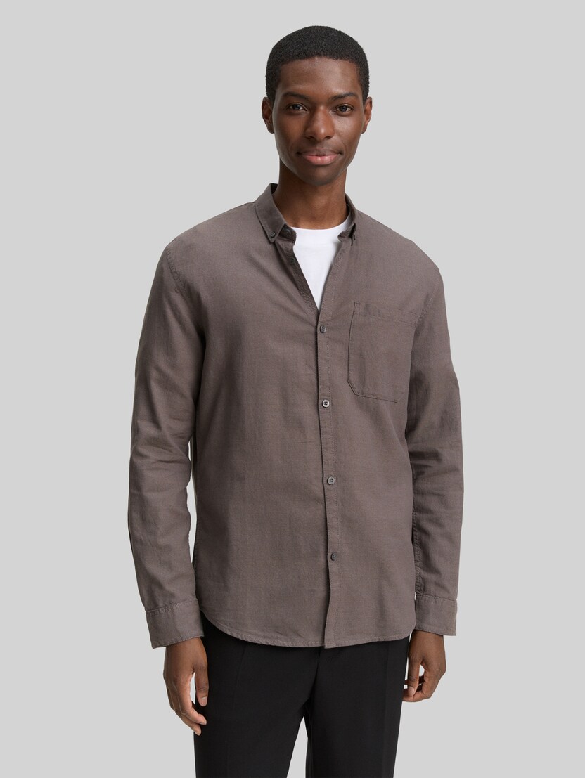 Regular Fit Hemd mit Brusttasche von Denim Male, ash grey fine structure