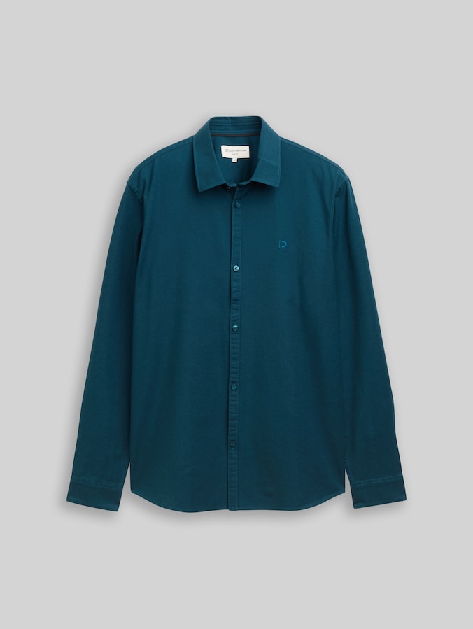 Regular fit shirt with logo embroidery by Denim Male, deep pond green