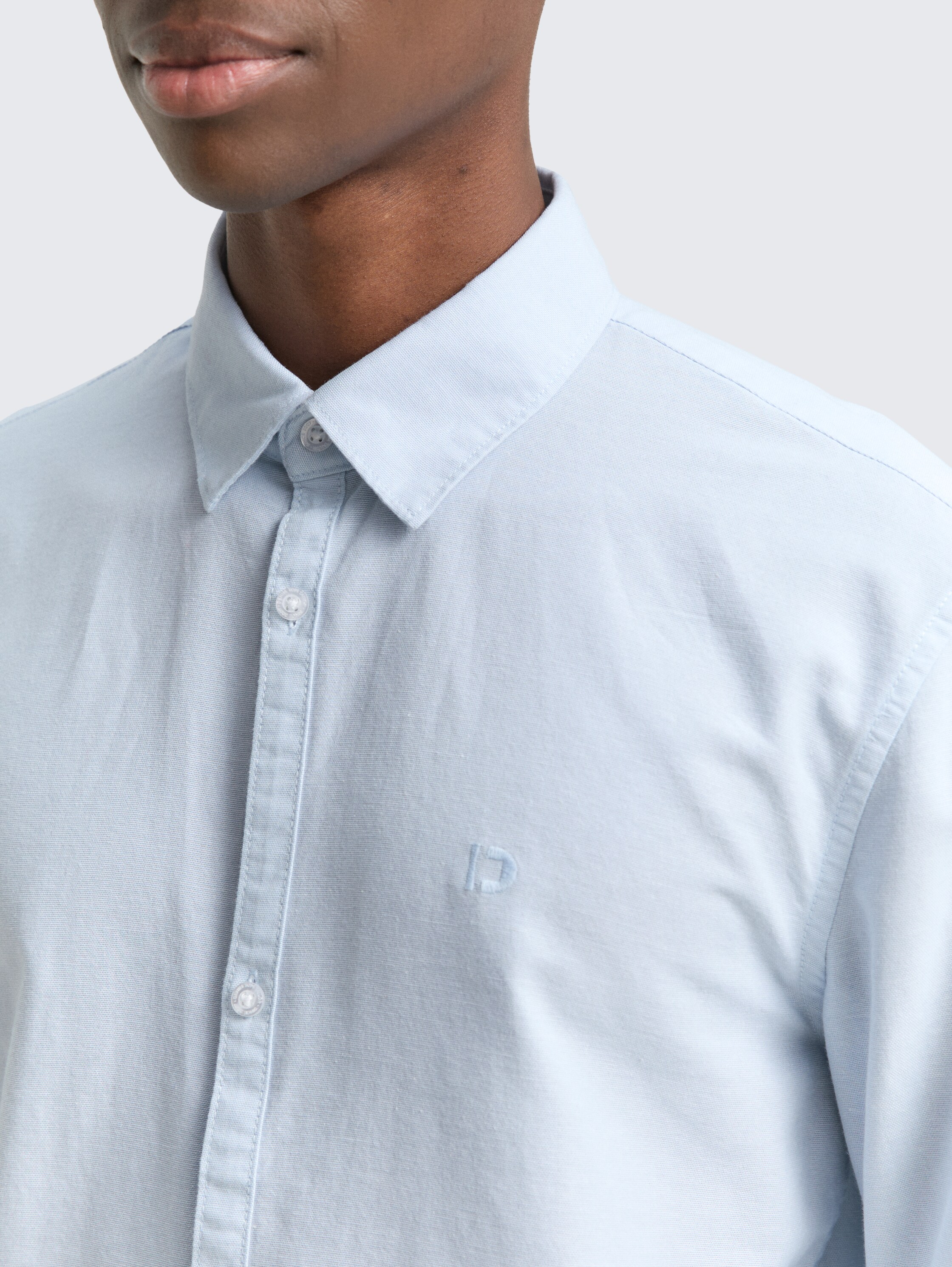 Regular fit overhemd met geborduurd logo - blue_oxford - 