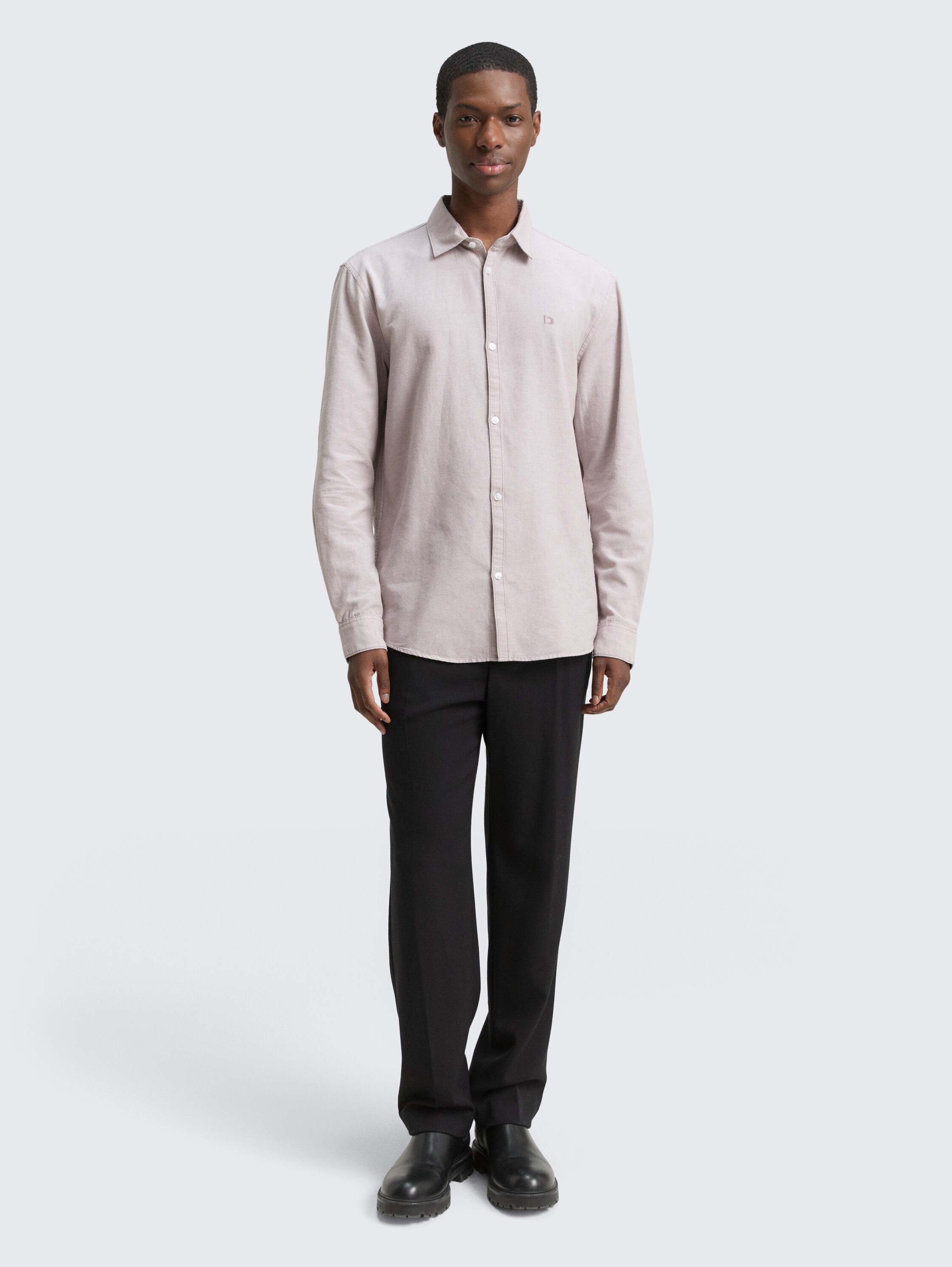 Regular fit overhemd met geborduurd logo - grey_oxford - 