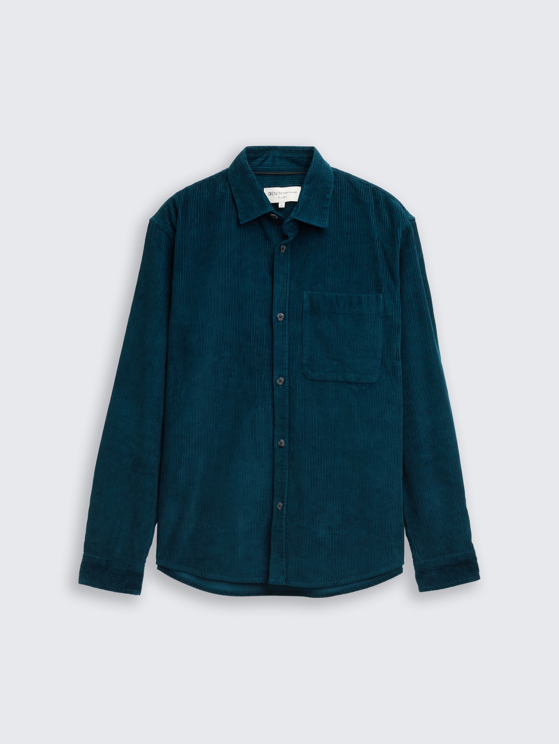 Relaxed corduroy overhemd met borstzak - deep pond green - Product vooraanzicht