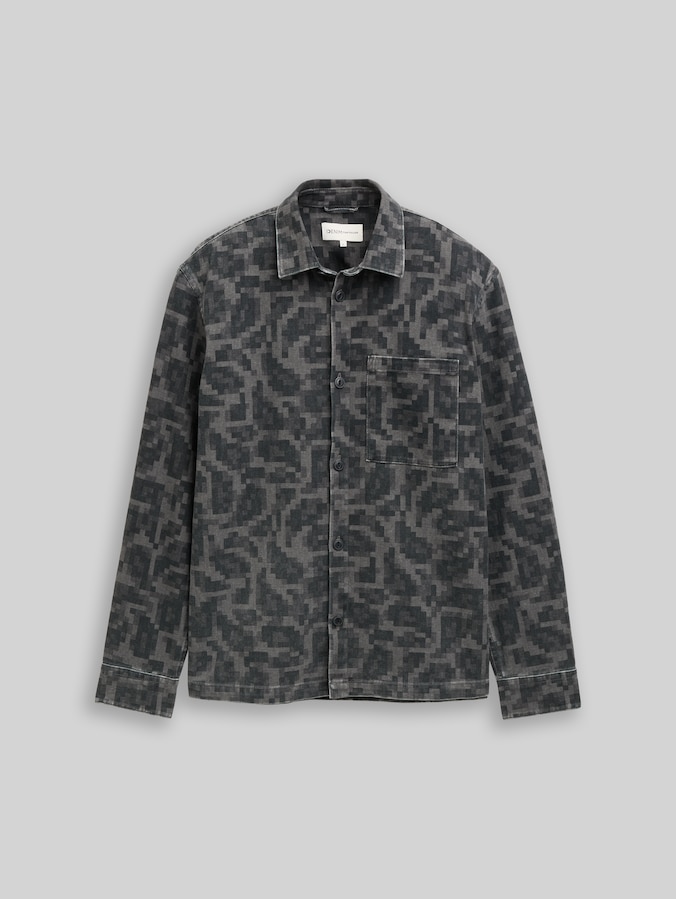 Overshirt with breast pocket by Denim Male, night grey big pixel print