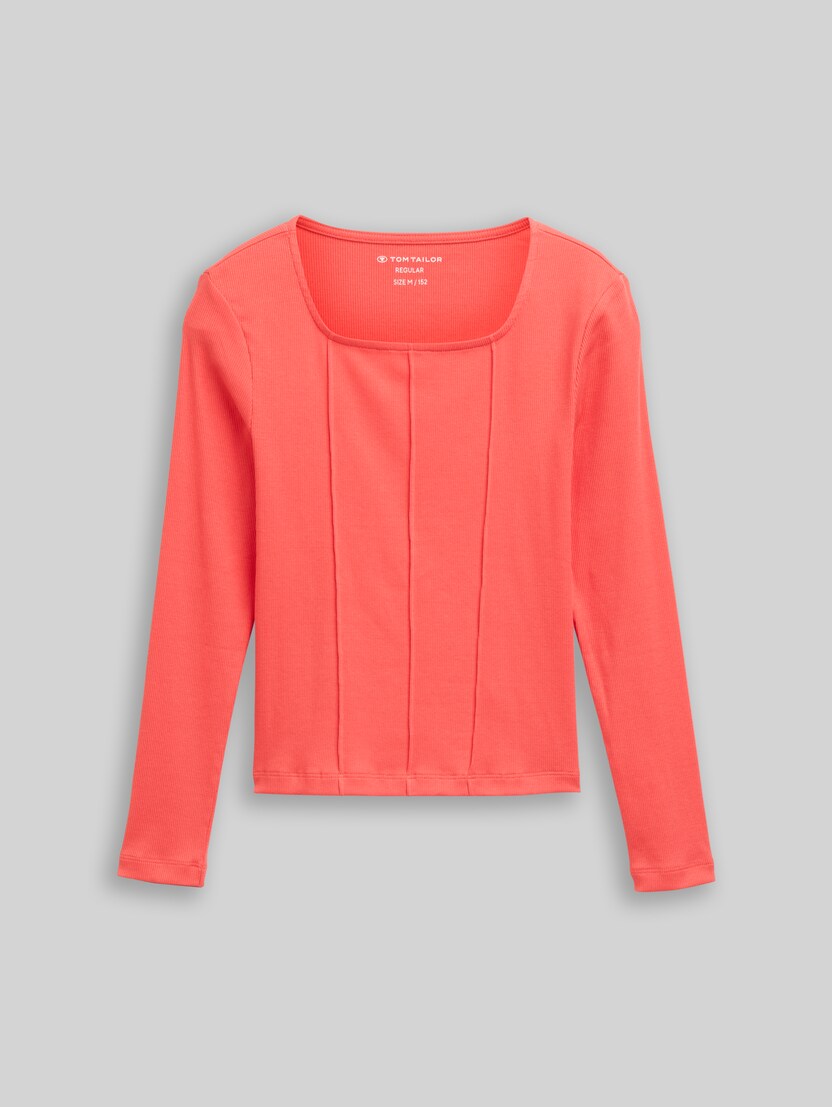 Ripp Langarmshirt mit Karree-Ausschnitt von Teen Girls, Plain Red