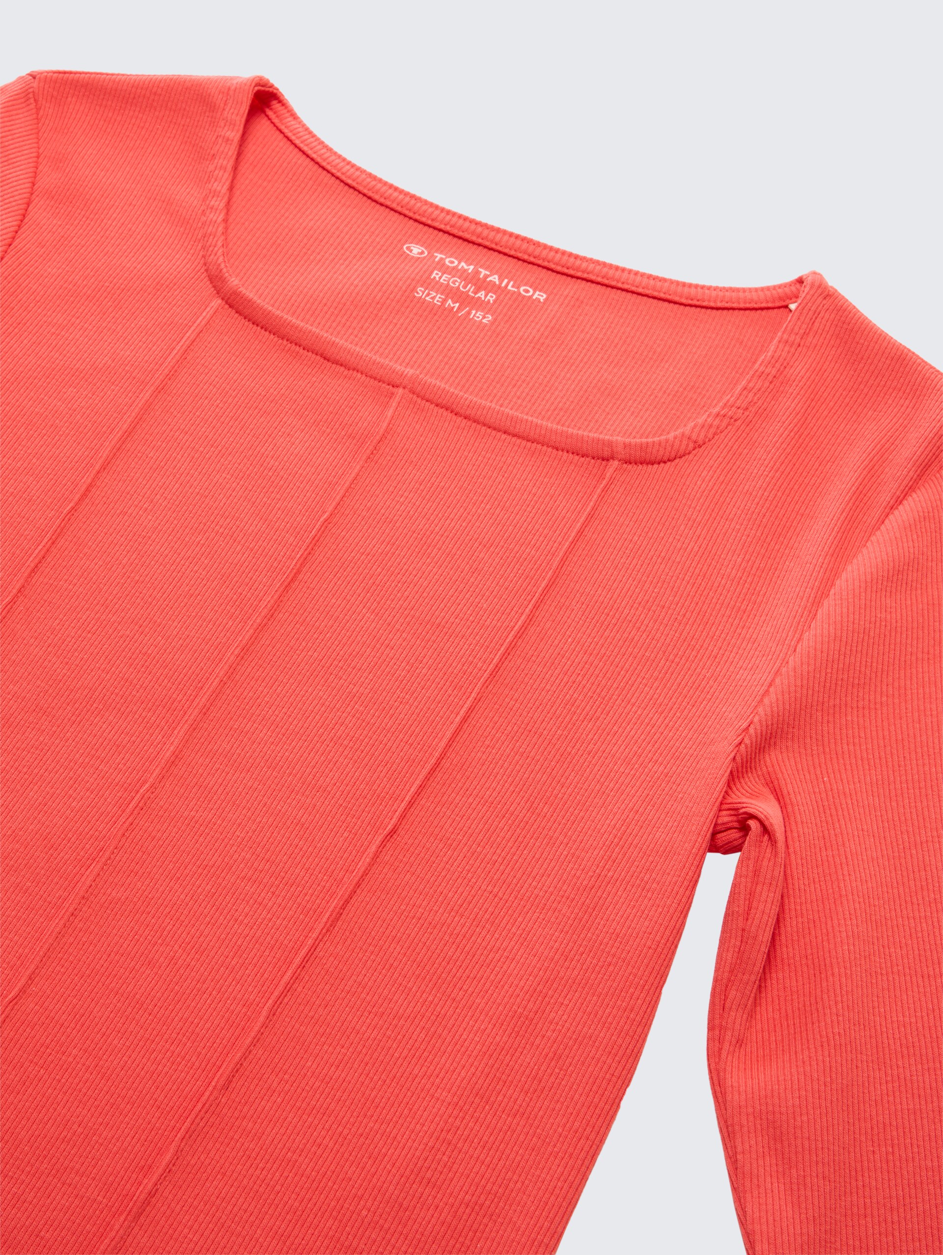 Ripp Langarmshirt mit Karree-Ausschnitt - Plain Red - Detail-Model-Ansicht