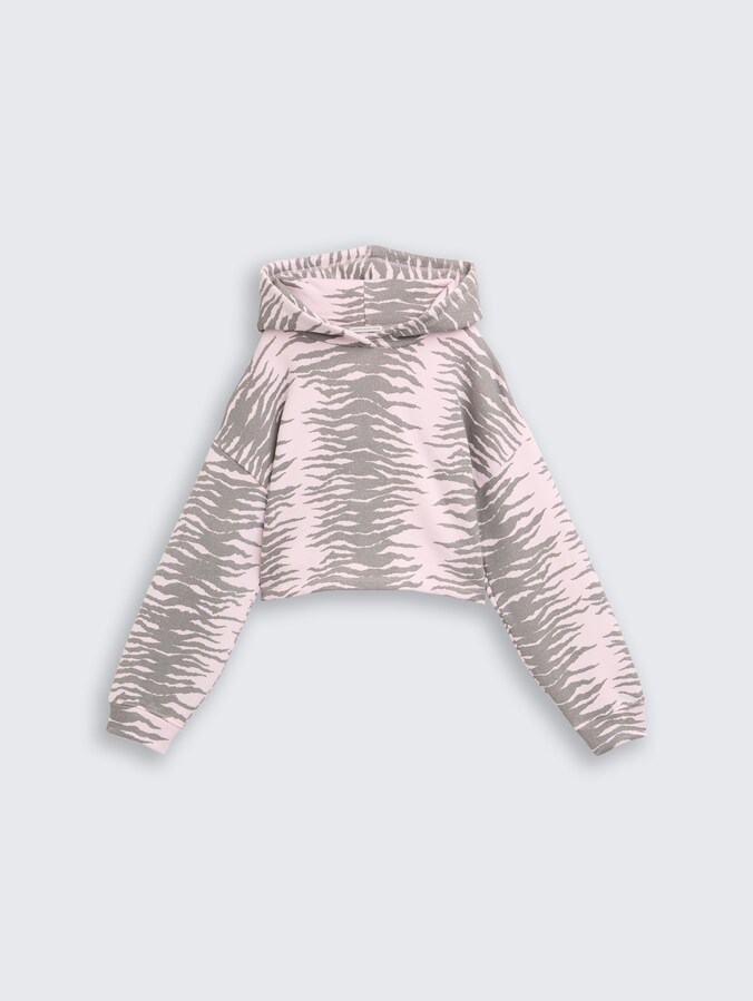 Sweater met bijgesneden capuchon en patroon door Teen Girls, rose zebra design