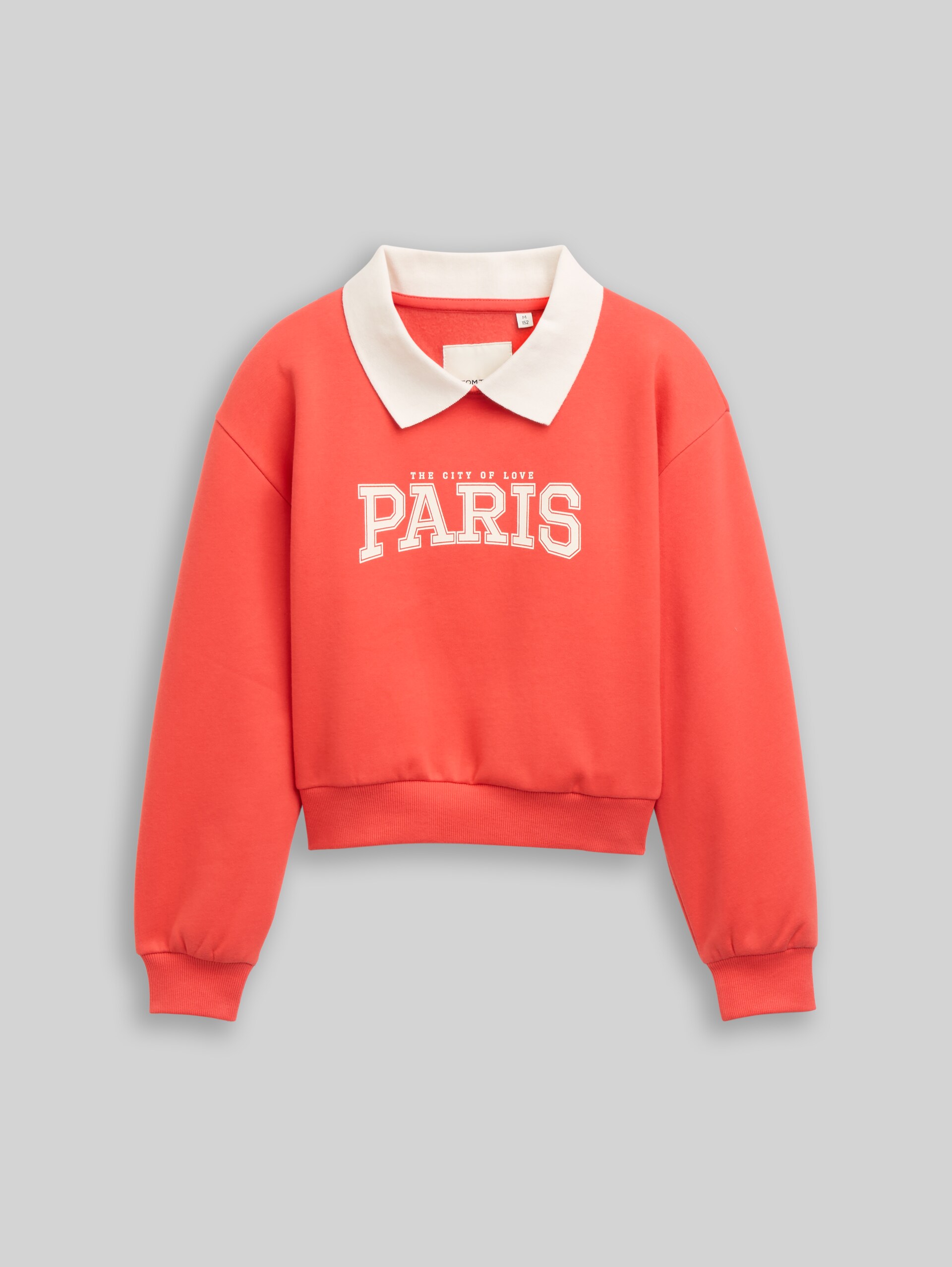 Cropped sweatshirt with collar - Plain Red - Front product view