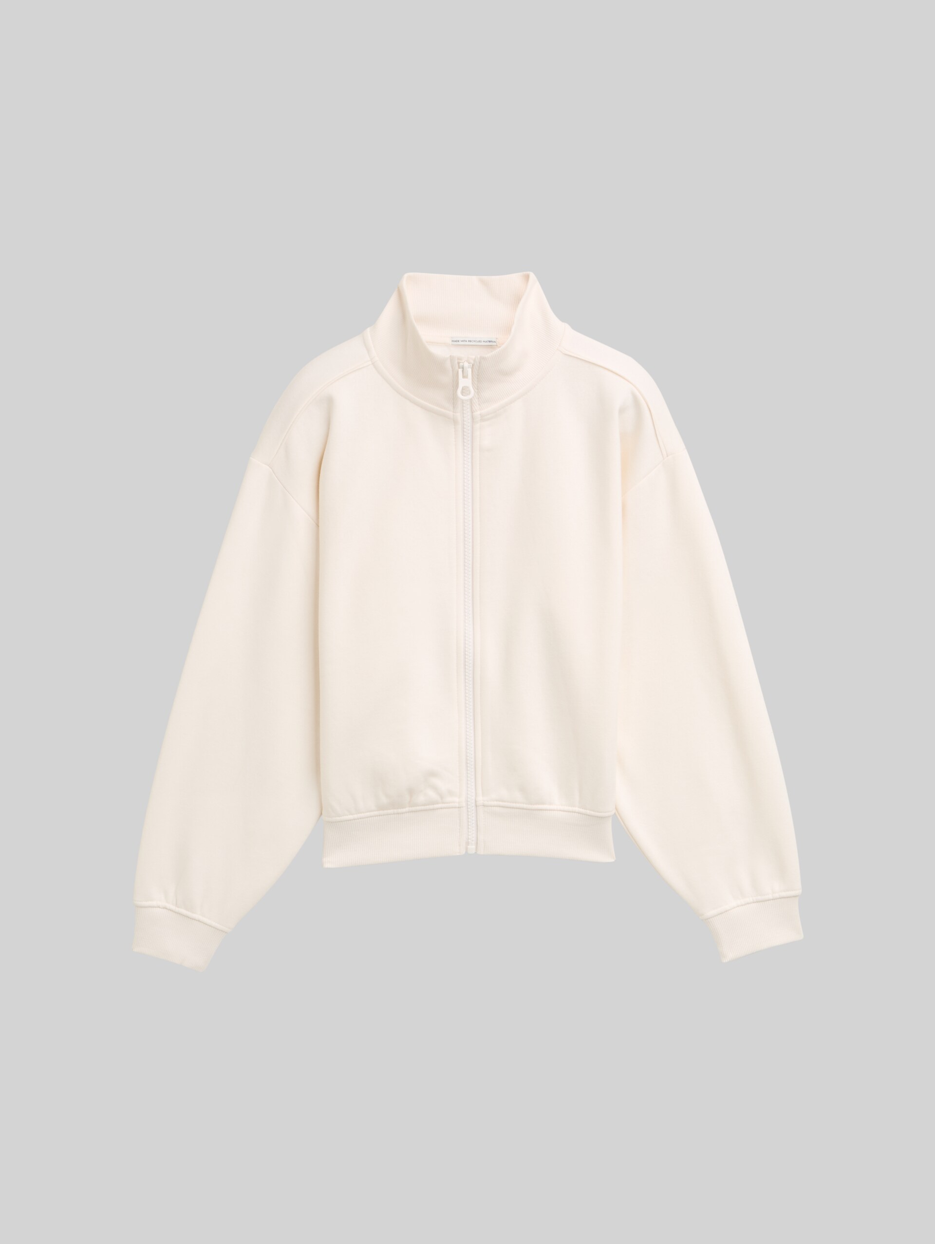 Oversized sweat jacket with stand-up collar - Gardenia White - Front product view