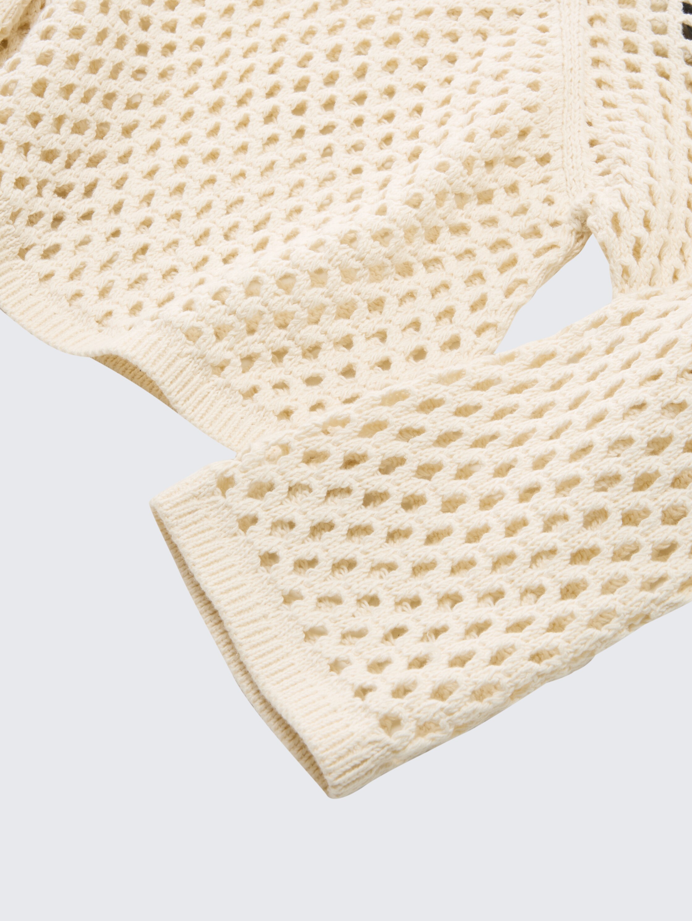 Cropped Strickpullover mit Lochmuster - gardenia_white - 