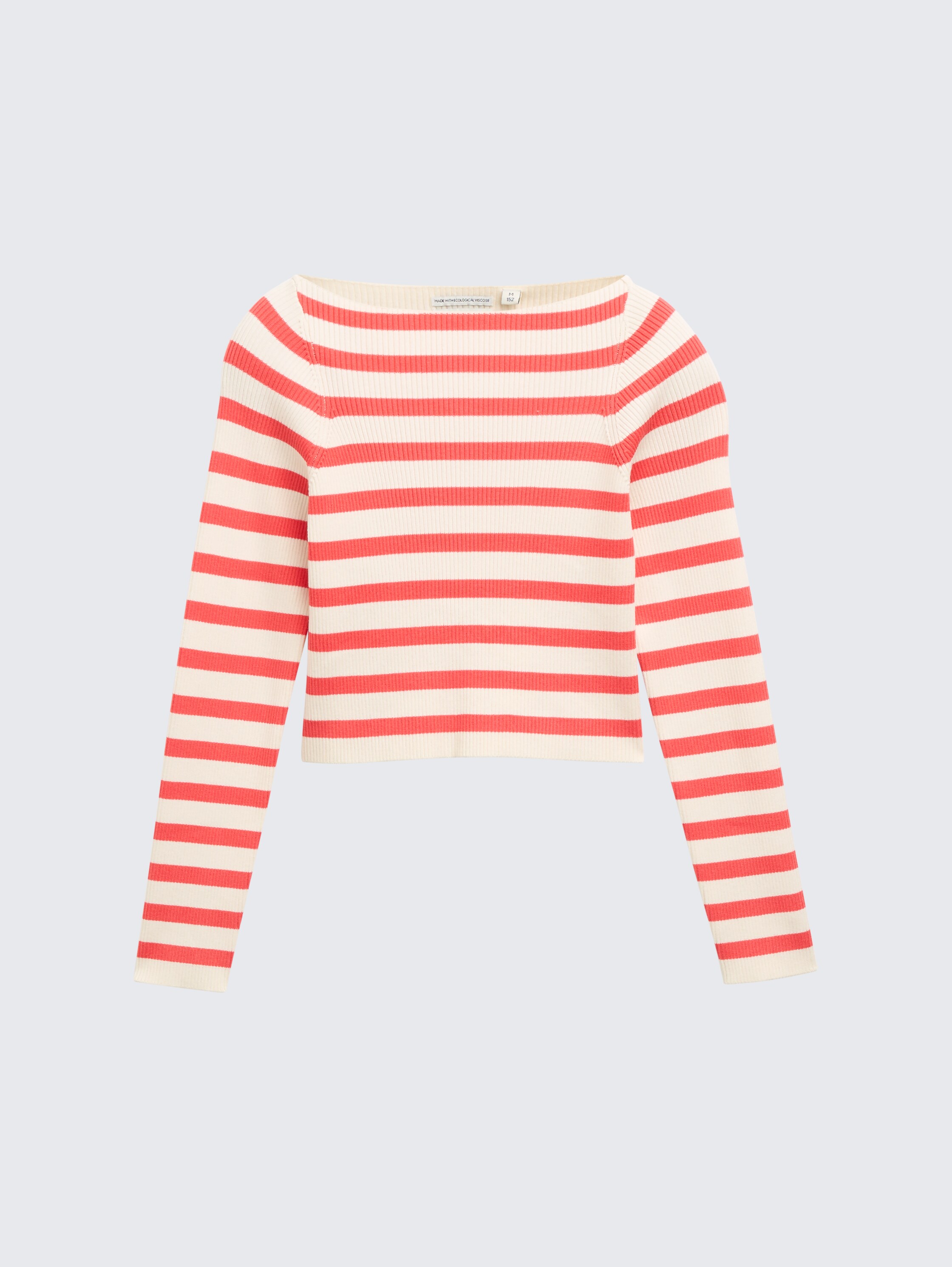 Cropped Ripp Pullover mit Streifenmuster - rot - 
