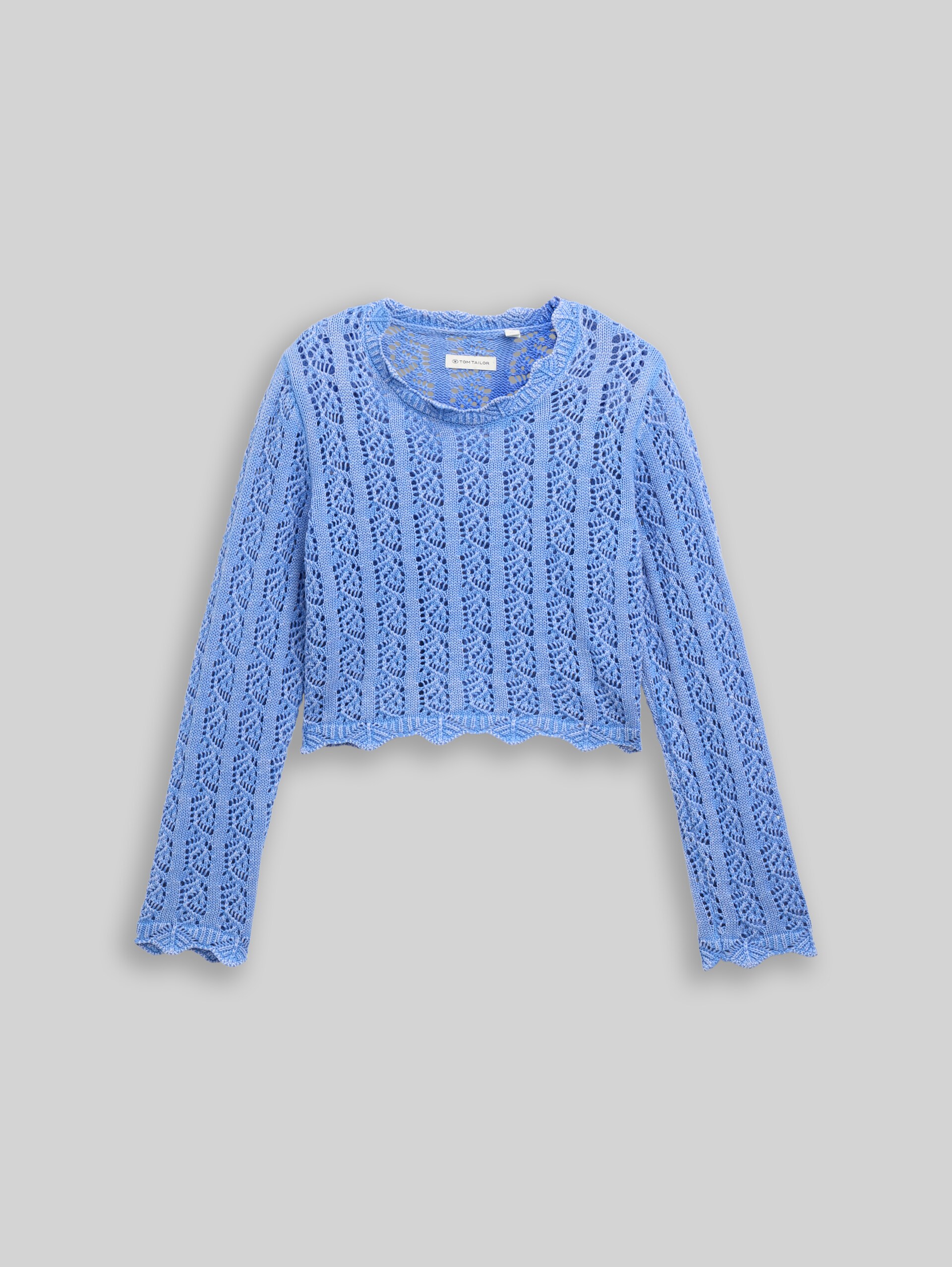 Cropped Ajour Strickpullover - sicilian blue