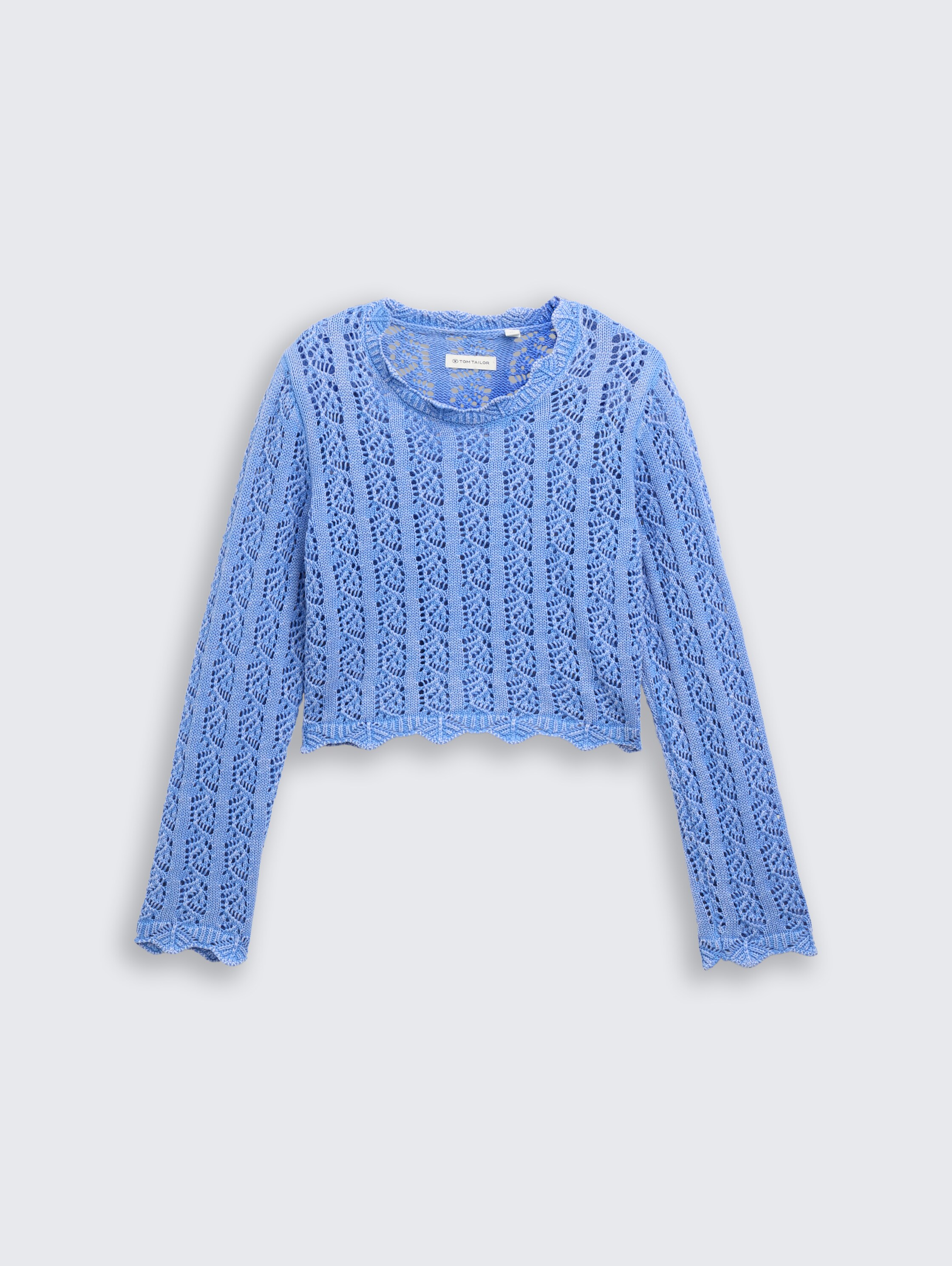 Cropped ajour knitted jumper - sicilian_blue - 