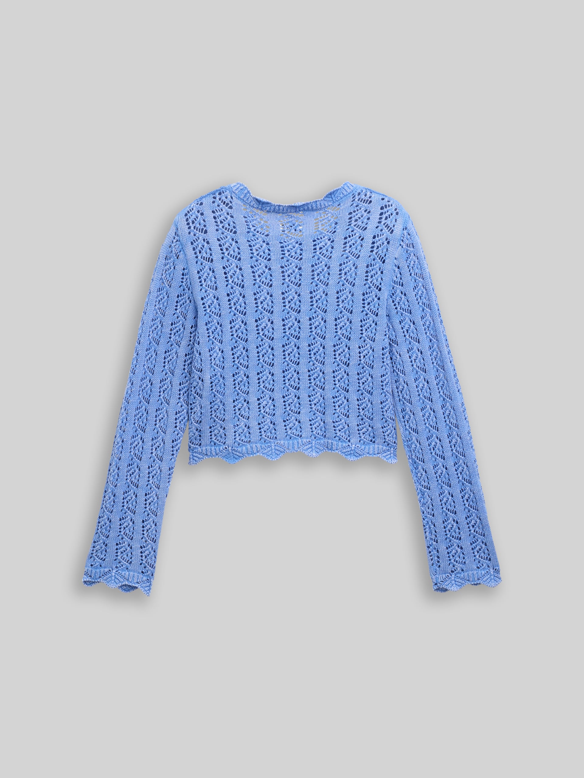 Cropped Ajour Strickpullover - sicilian blue