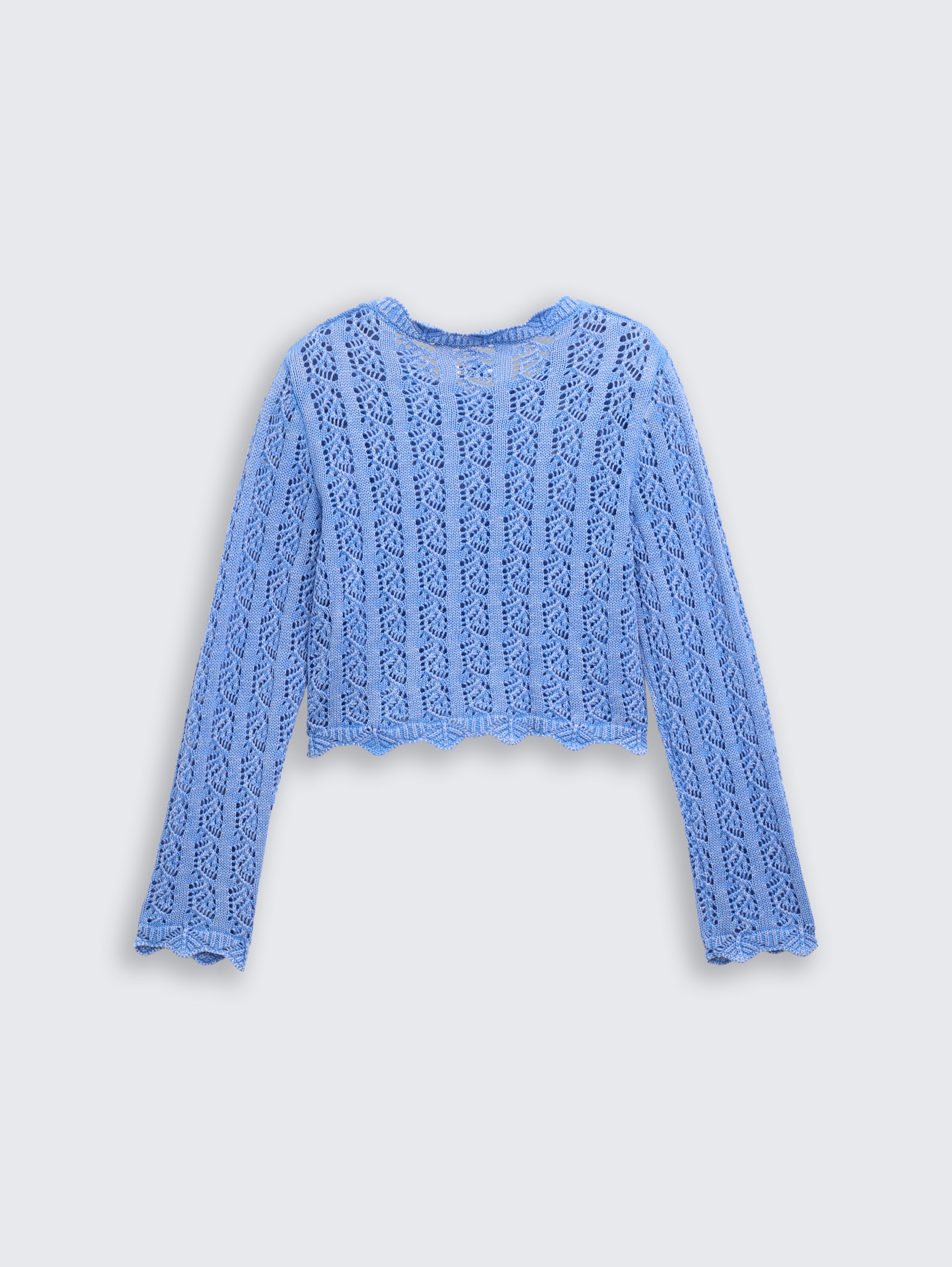 Cropped ajour knitted jumper - sicilian_blue - 