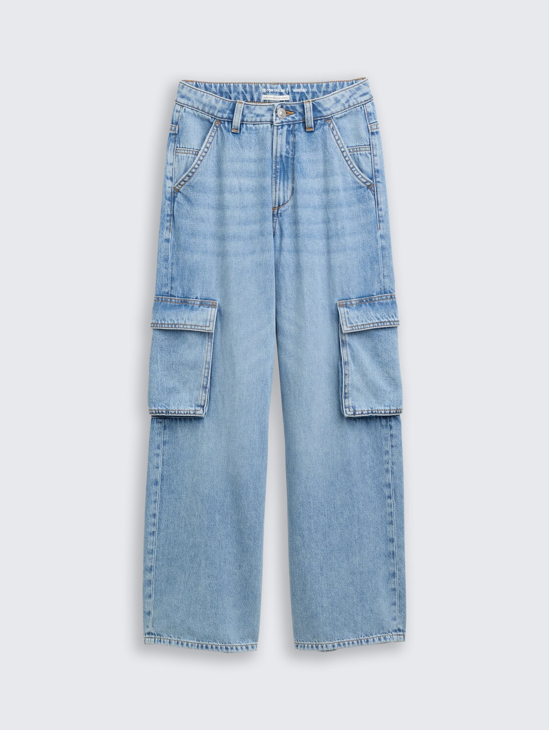 Wide Leg Cargo Jeans - Clean Light Stone Blue Denim - Vorder-Produkt-Ansicht