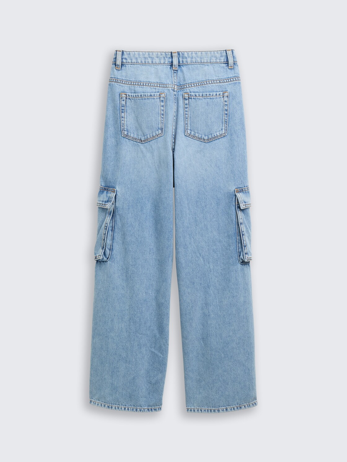Wide Leg Cargo Jeans - Clean Light Stone Blue Denim