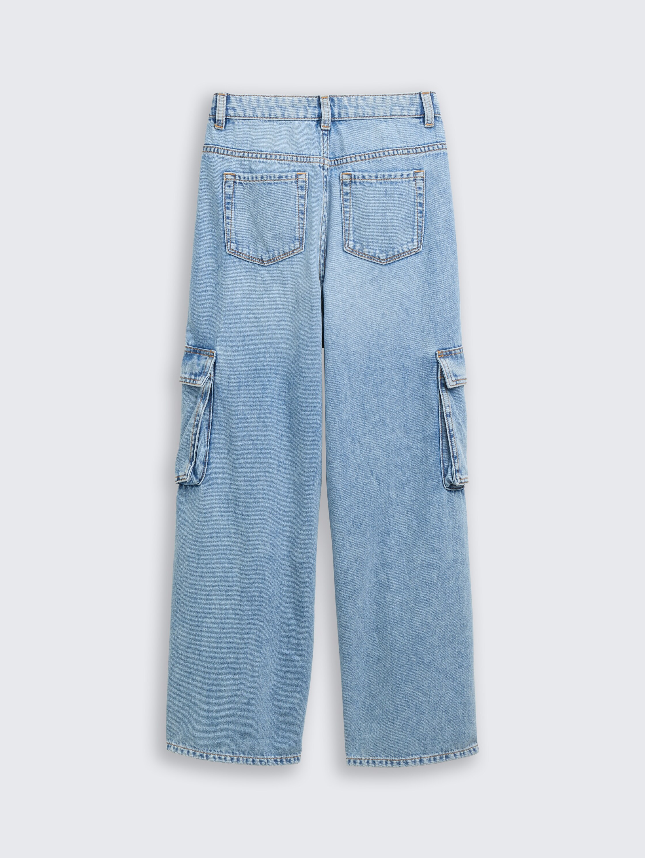 Wide Leg Cargo Jeans - clean_light_stone_blue_denim - 
